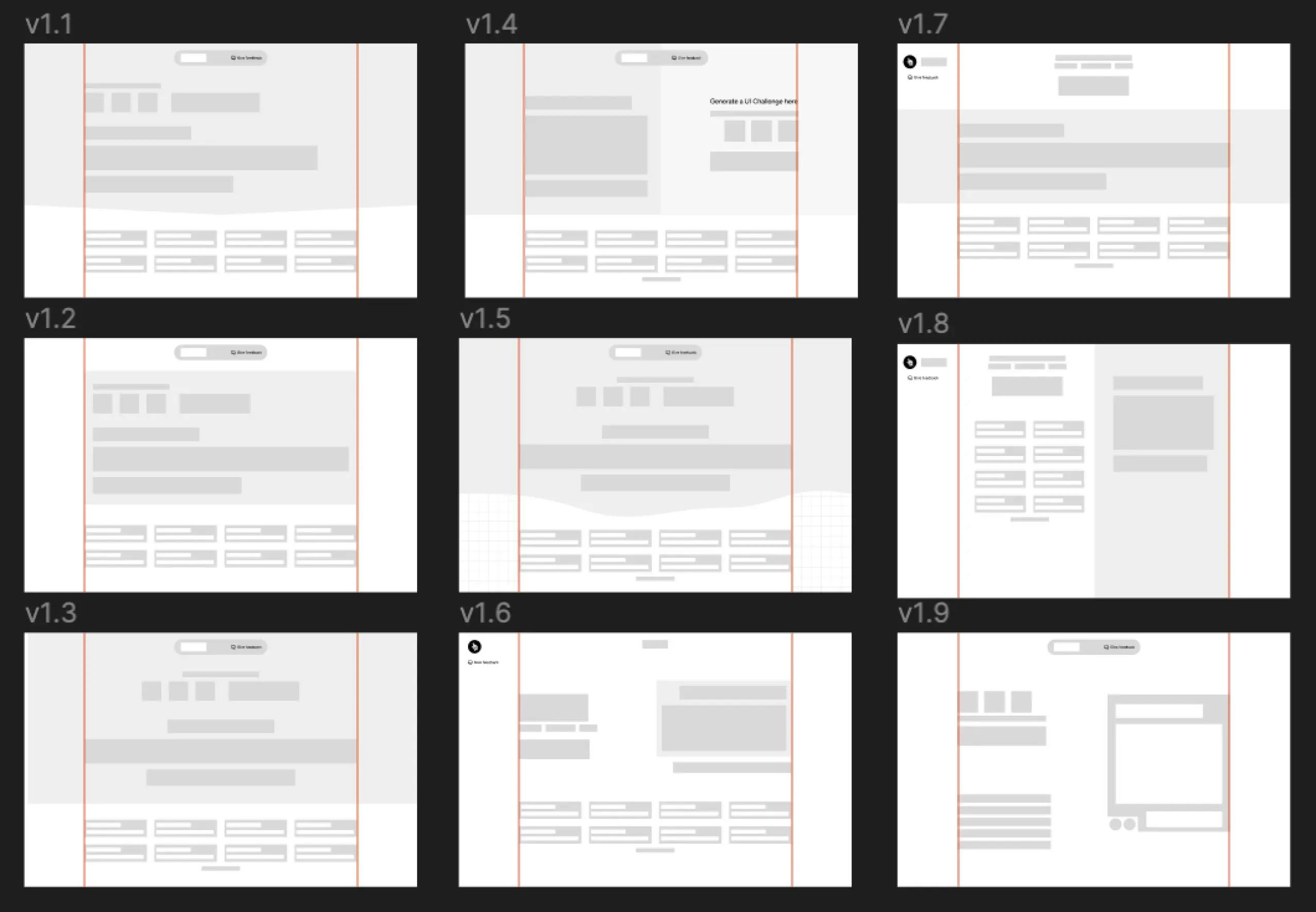 Gray and white low fidelity wireframes