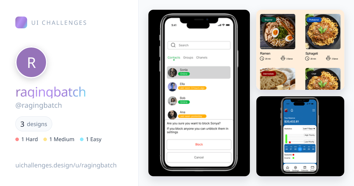 ragingbatch's UI design portfolio on UI Challenges