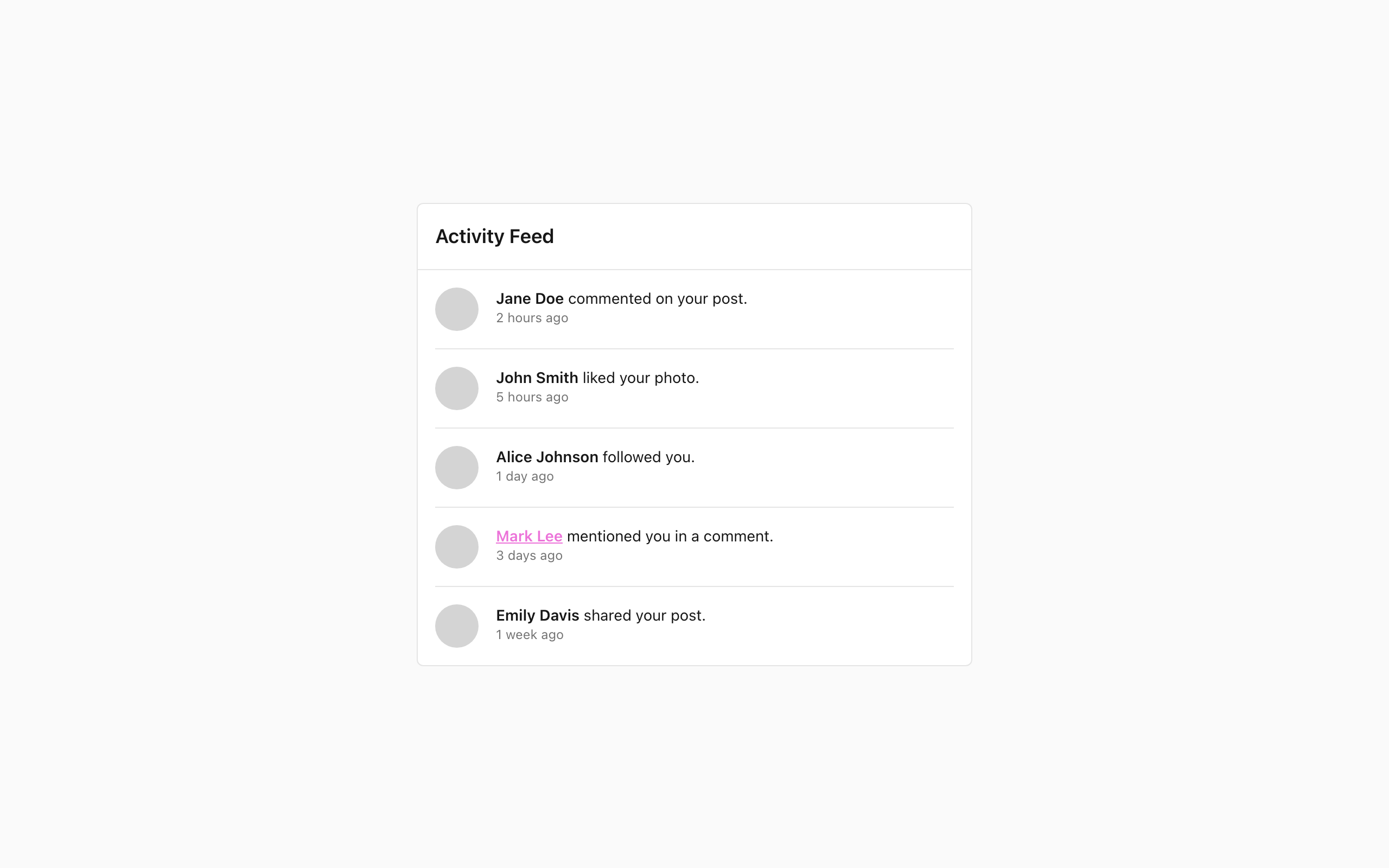 Wireframe example for Activity Feed & Notifications