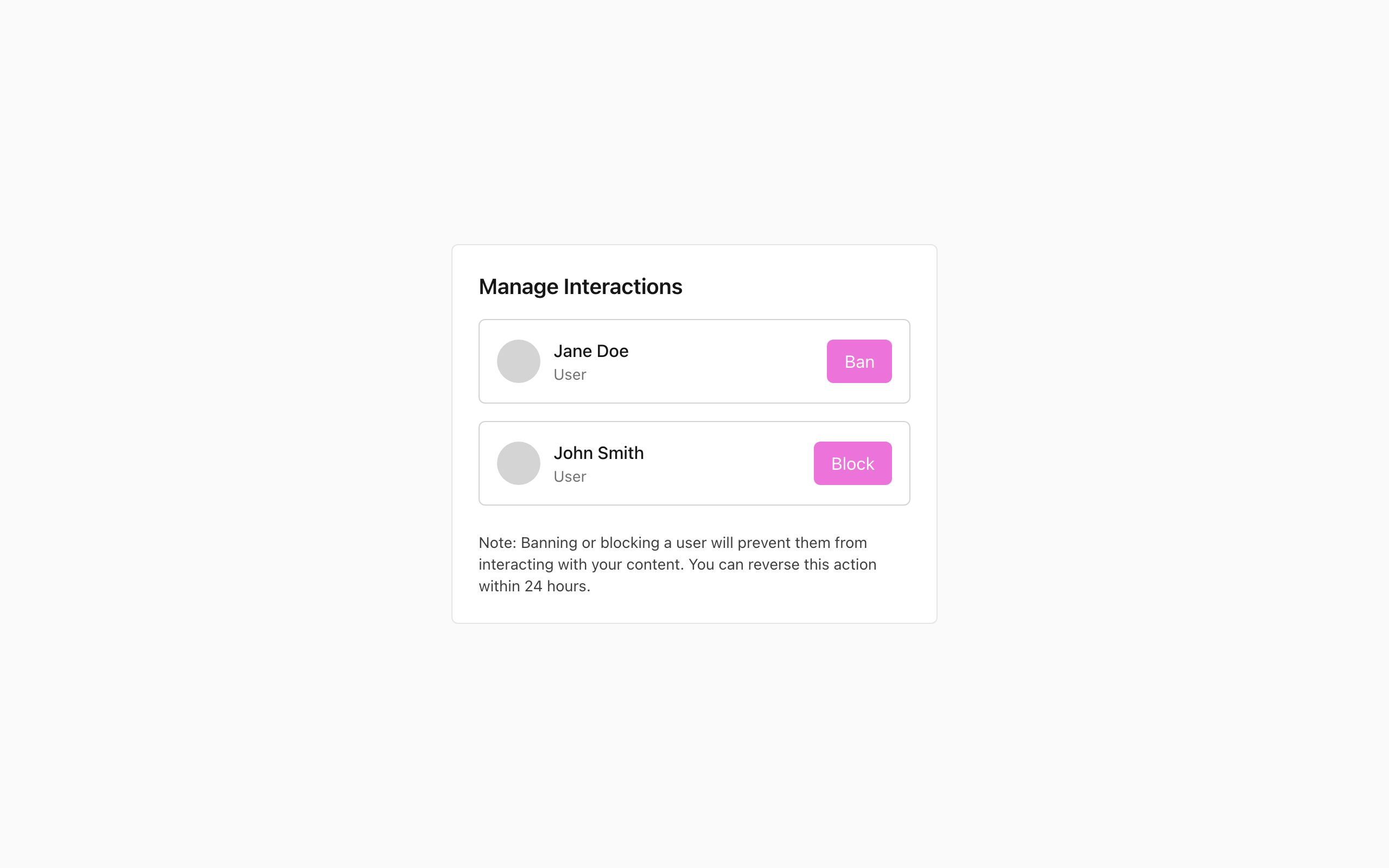 Wireframe example for Ban & Block