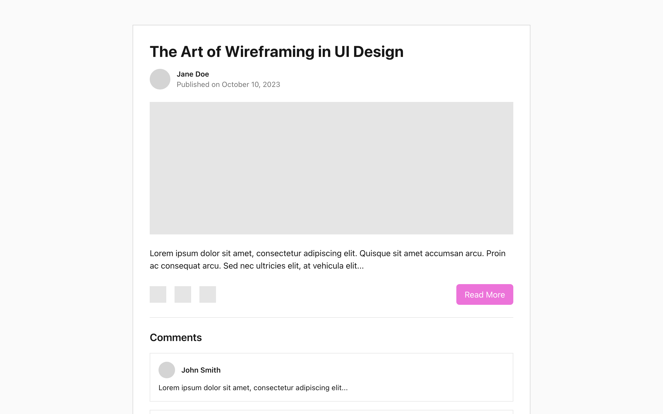 Wireframe example for Blog Post