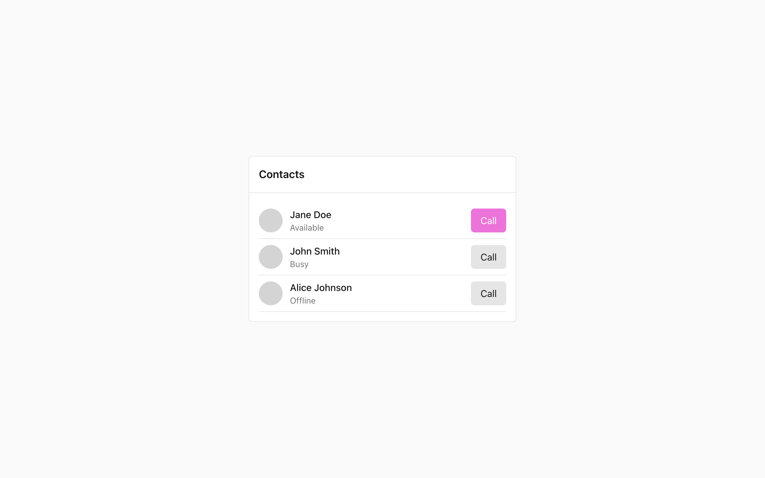 Wireframe example for Call