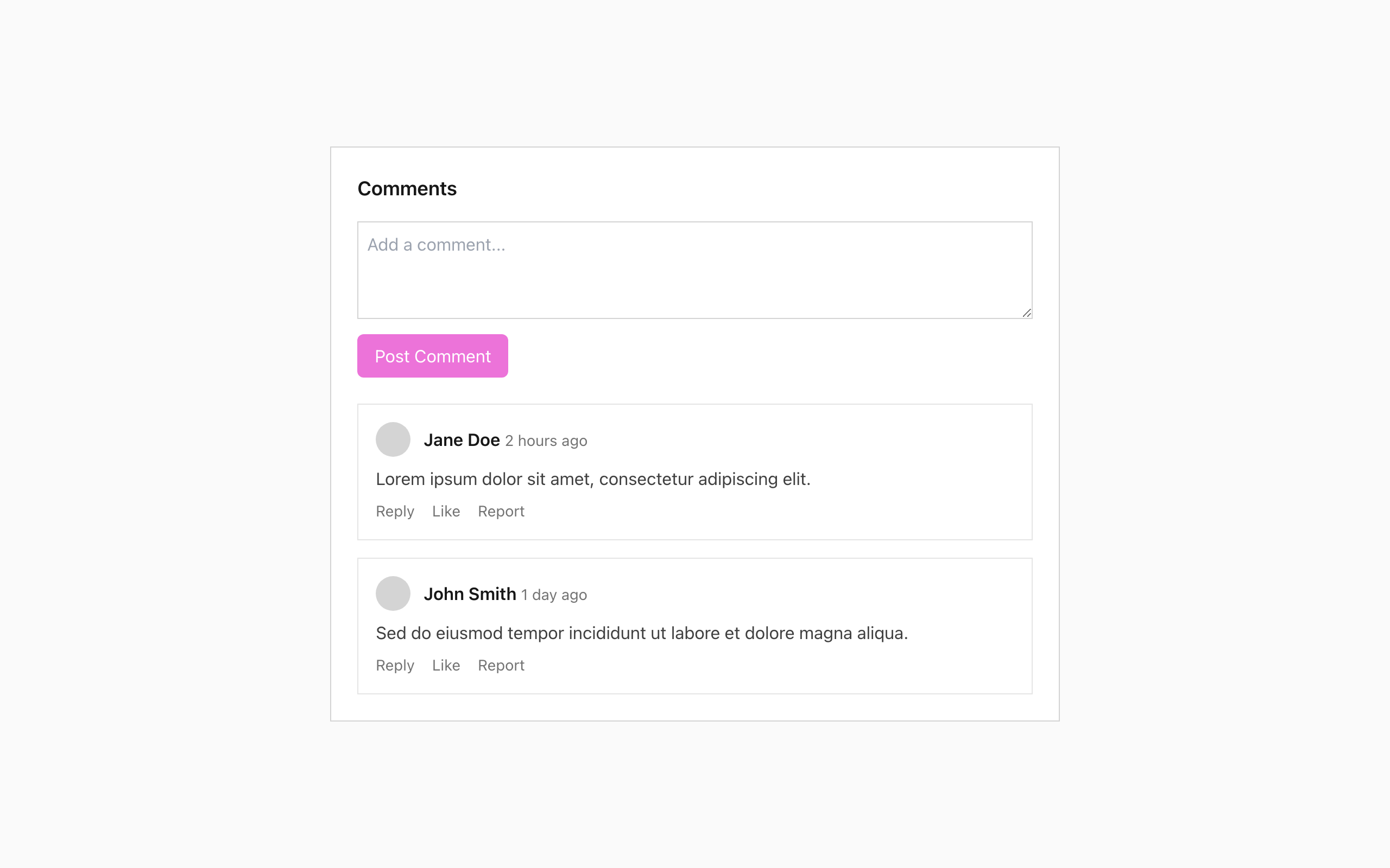Wireframe example for Comments