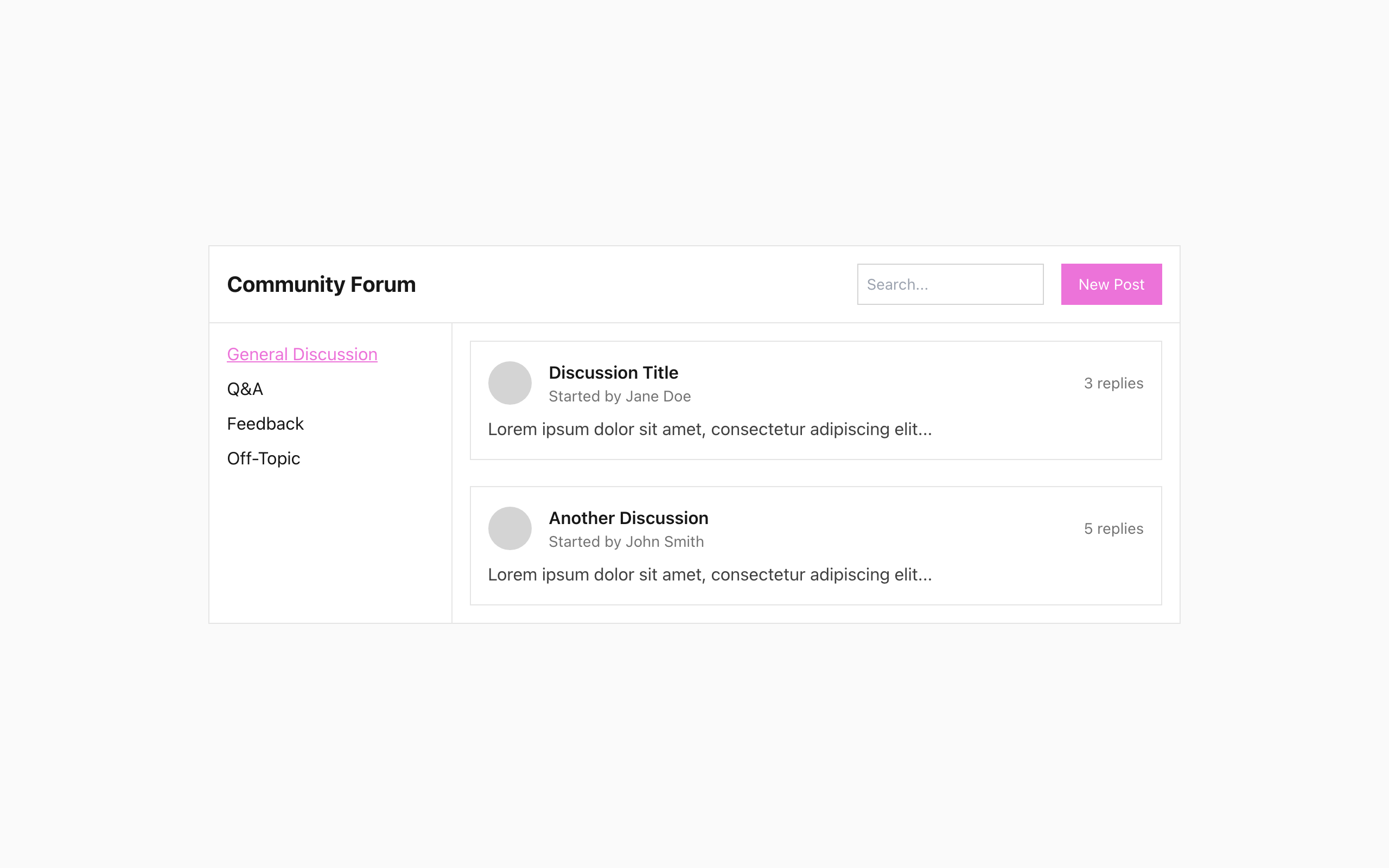 Wireframe example for Community & Forum Page