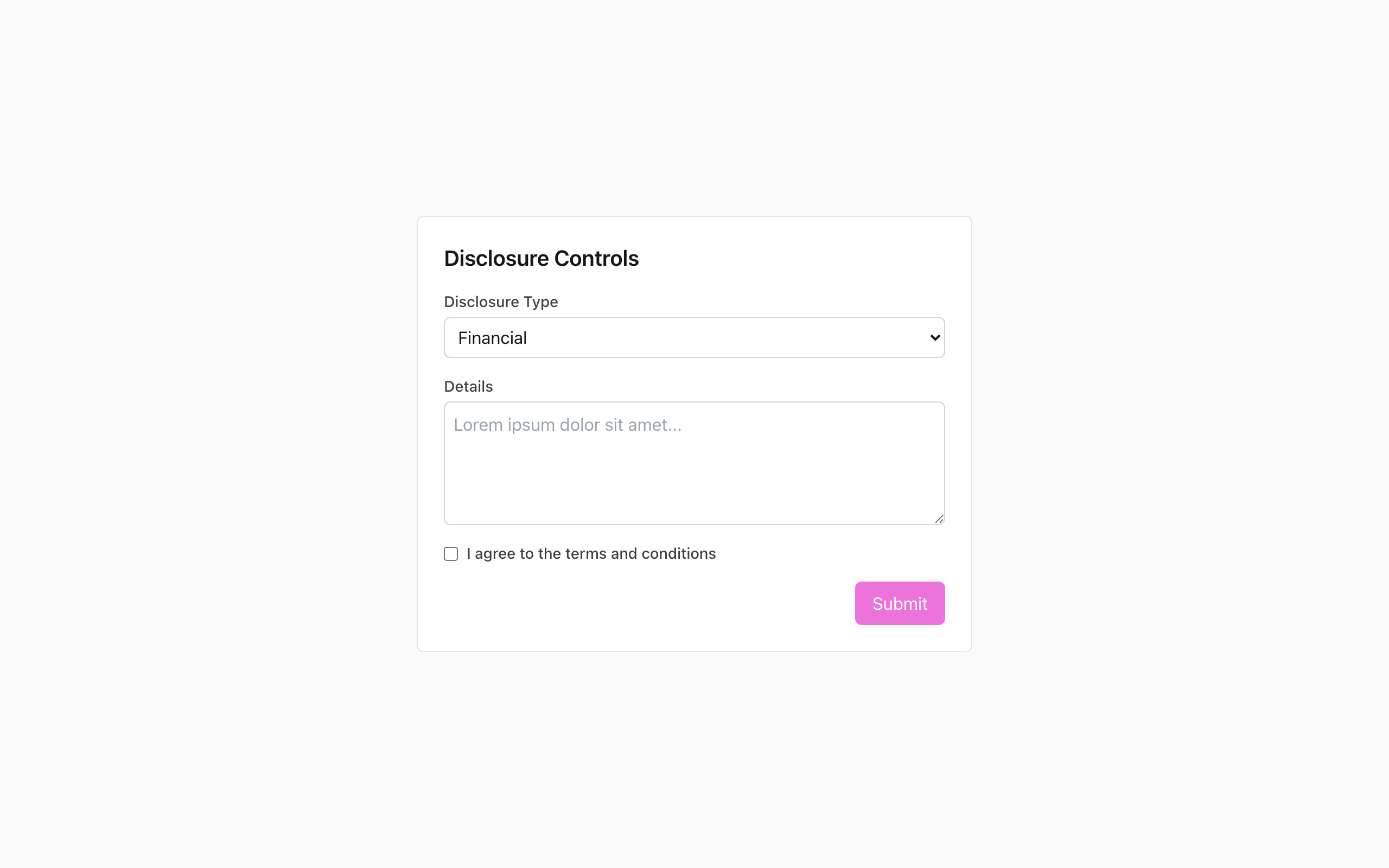 Wireframe example for Disclosure controls