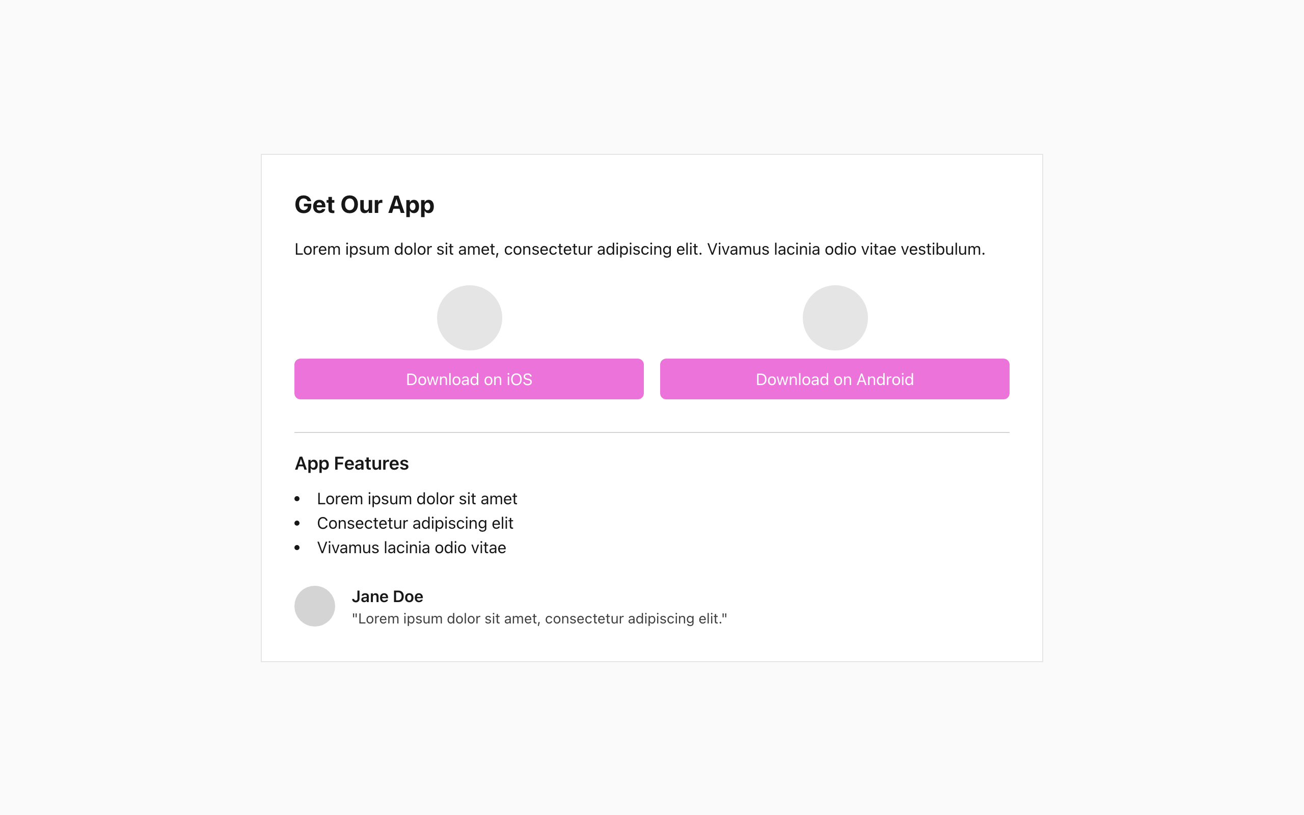 Wireframe example for Download App Section