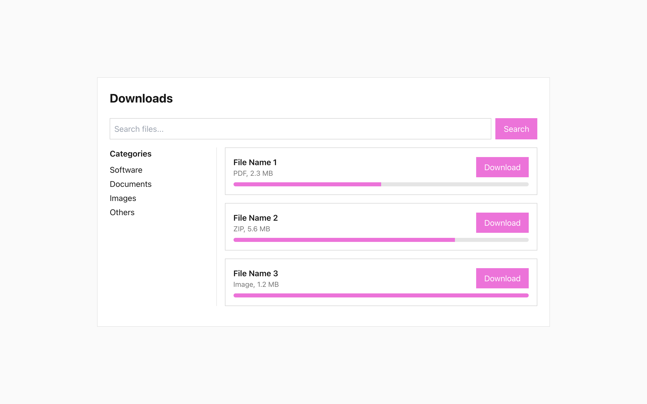 Wireframe example for Downloads Page