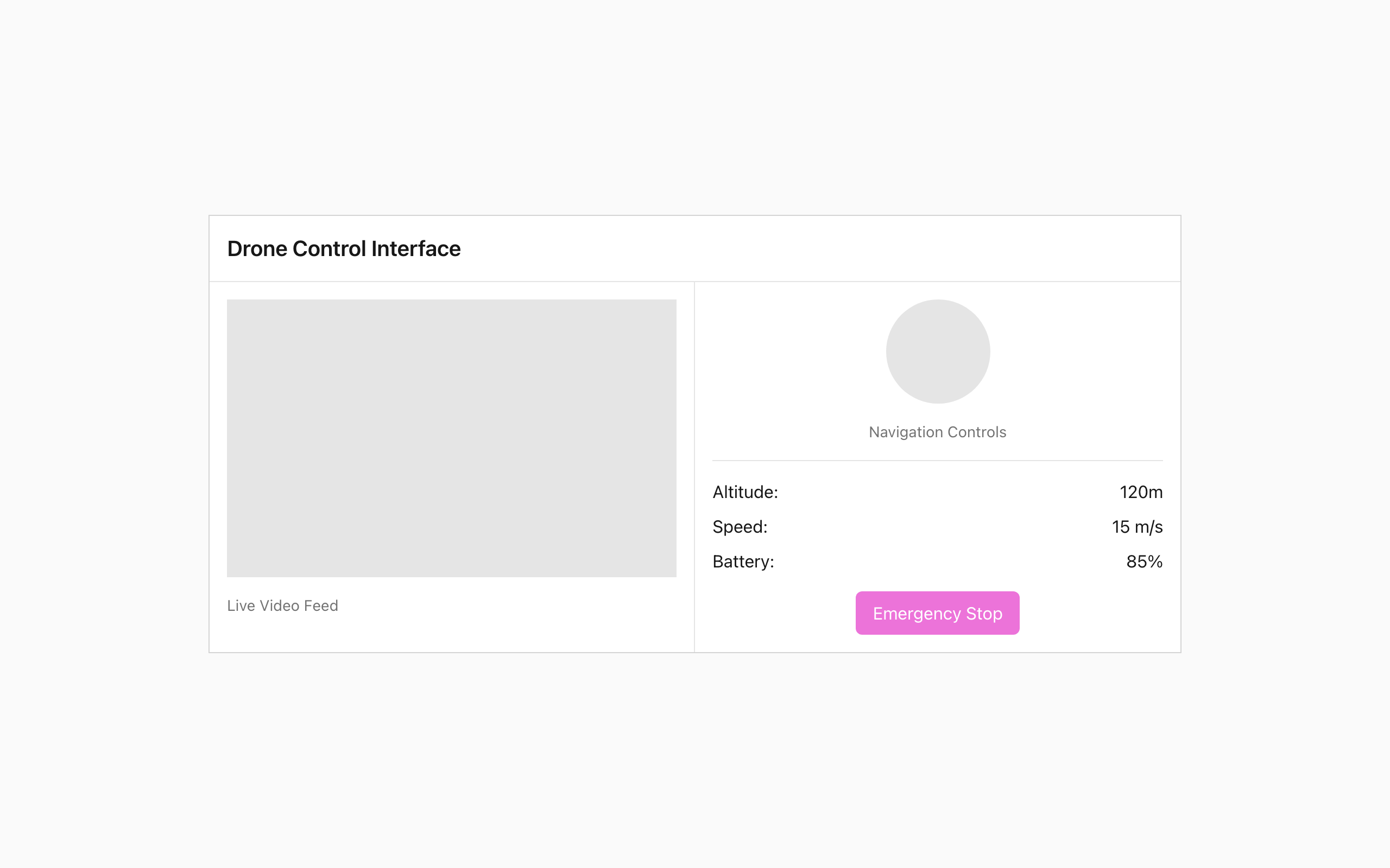 Wireframe example for Drone Control Interface