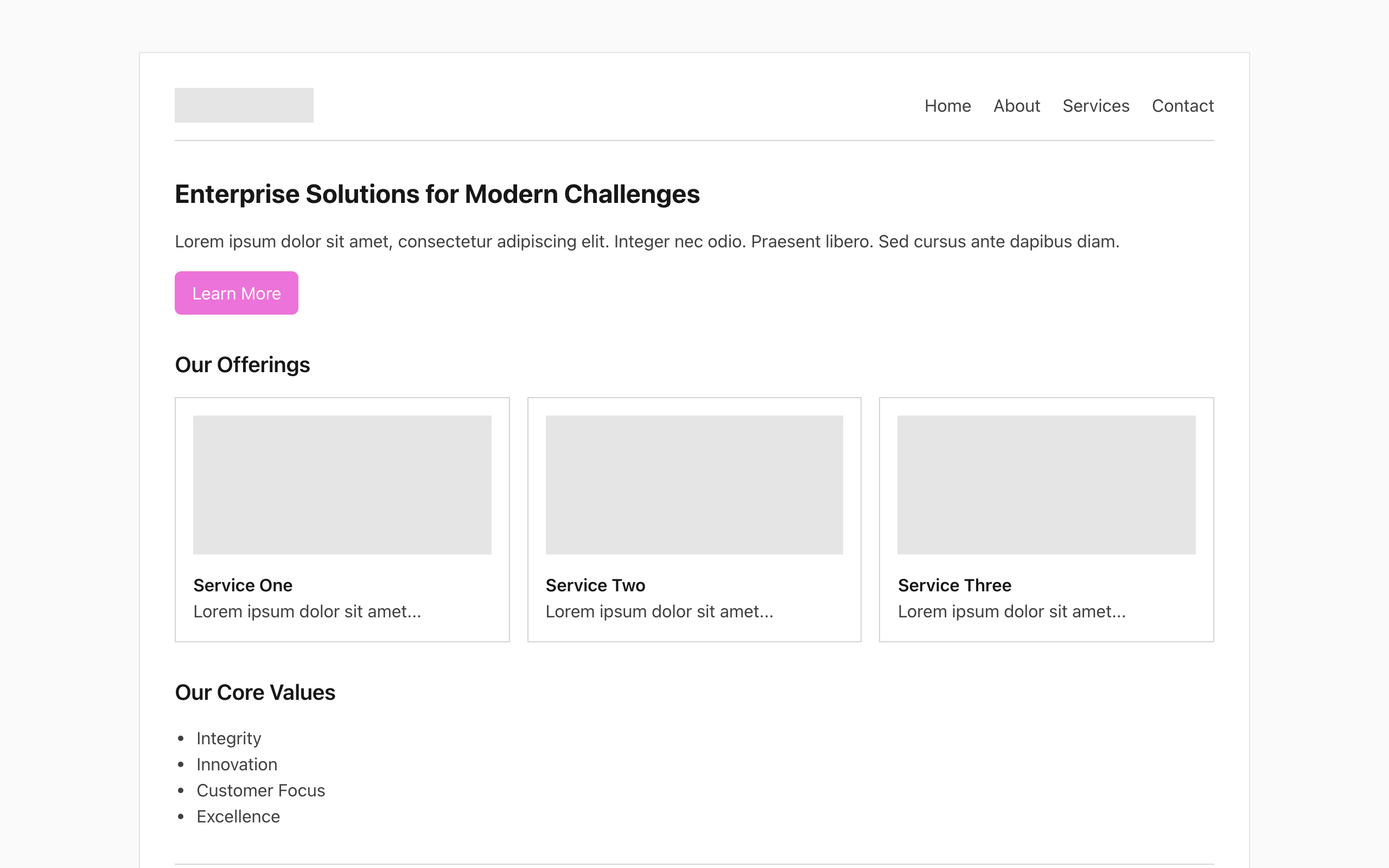 Wireframe example for Enterprise Page