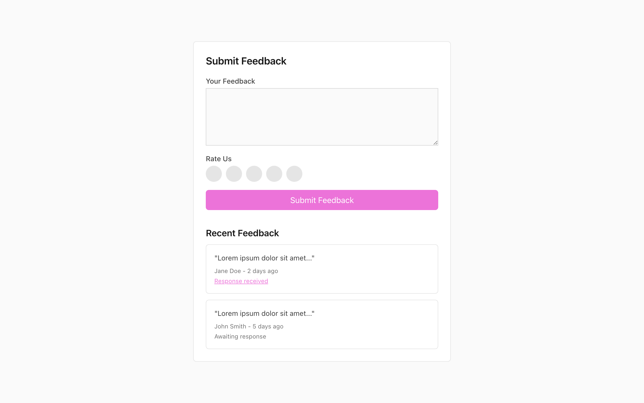 Wireframe example for Feedback