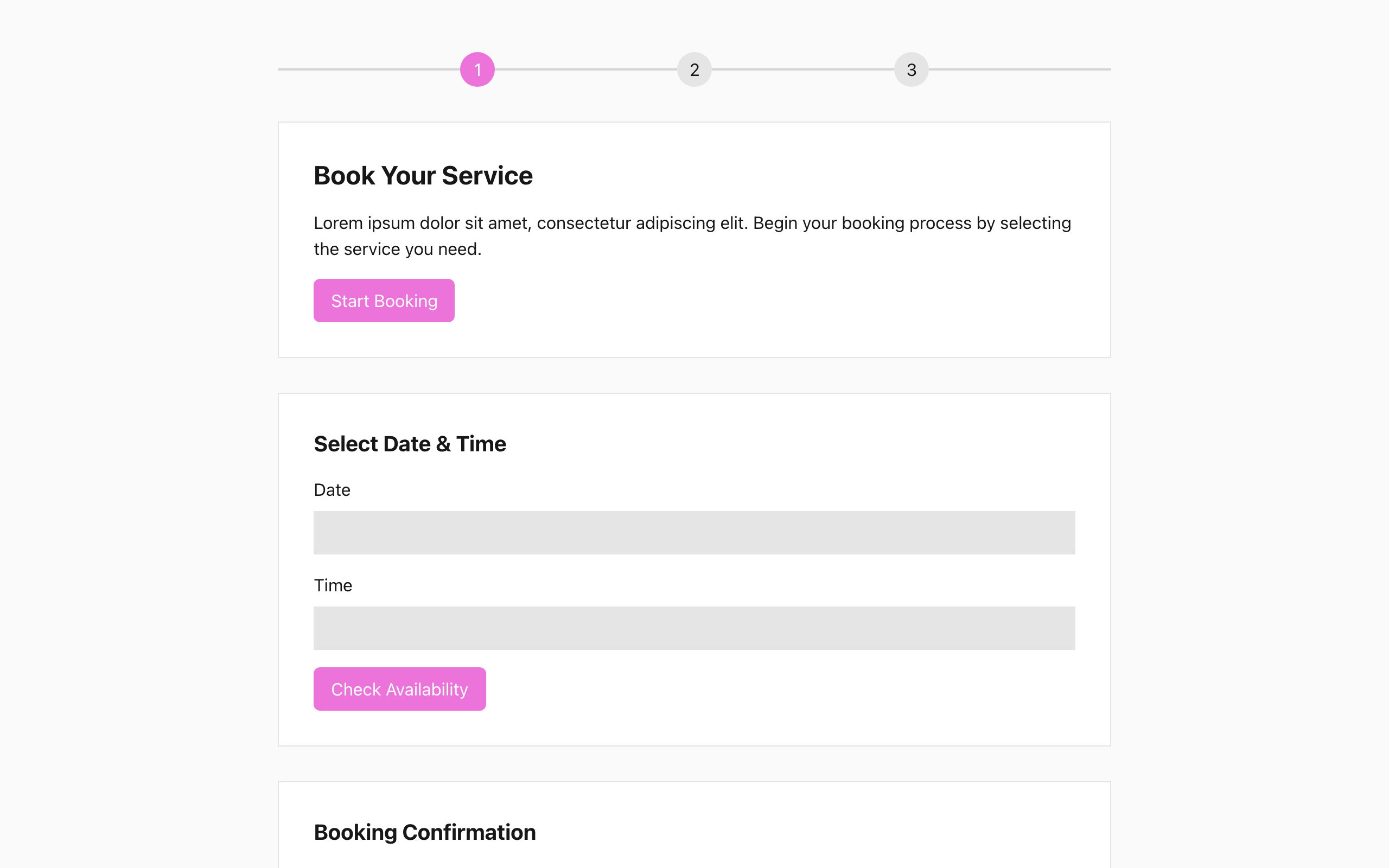Wireframe example for Booking & Reserving