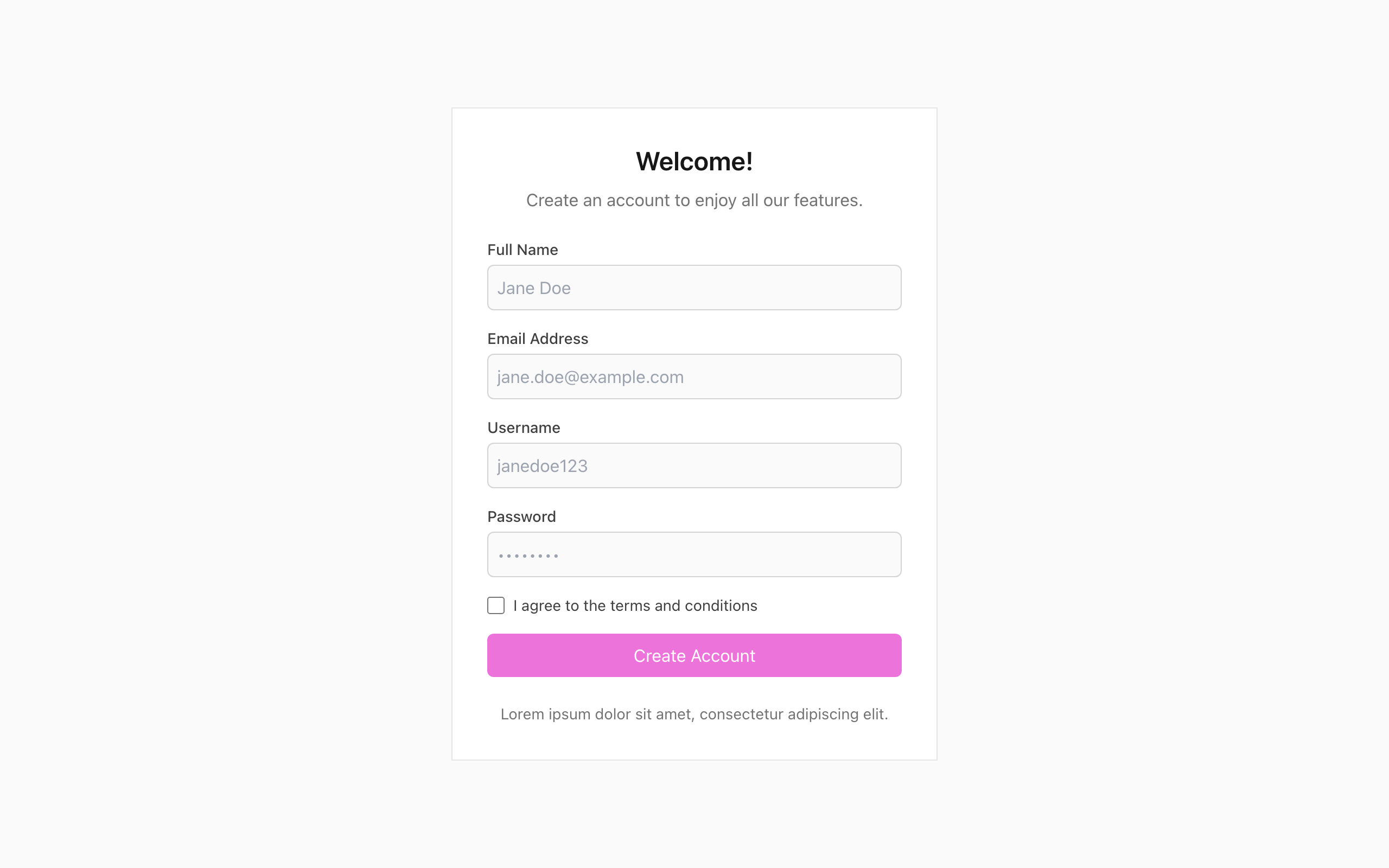 Wireframe example for Creating Account