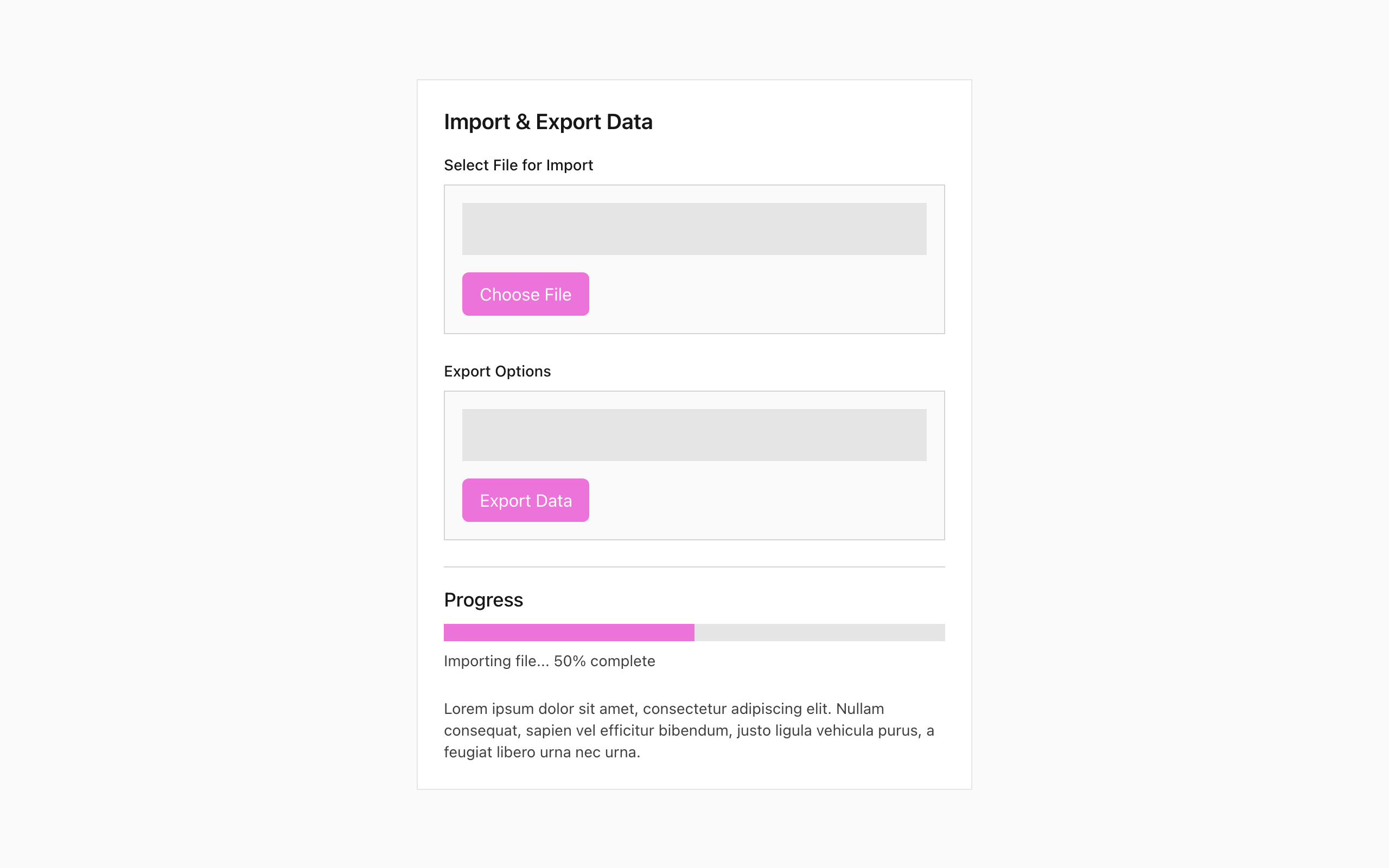 Wireframe example for Importing & Exporting