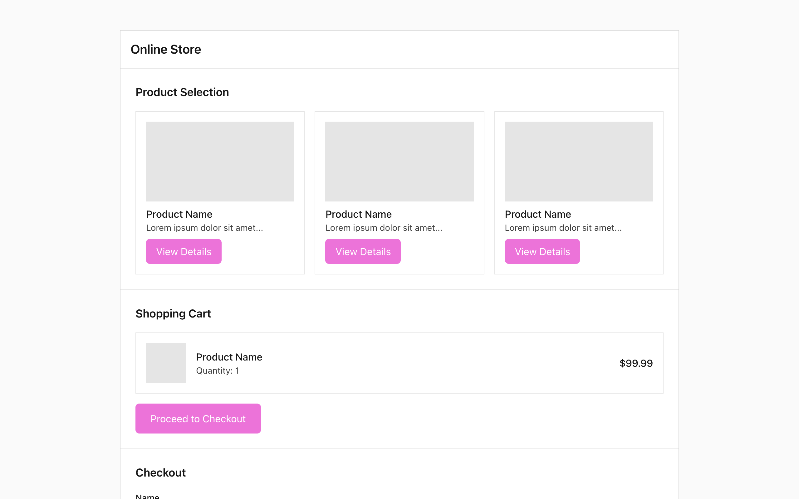 Wireframe example for Purchasing & Ordering
