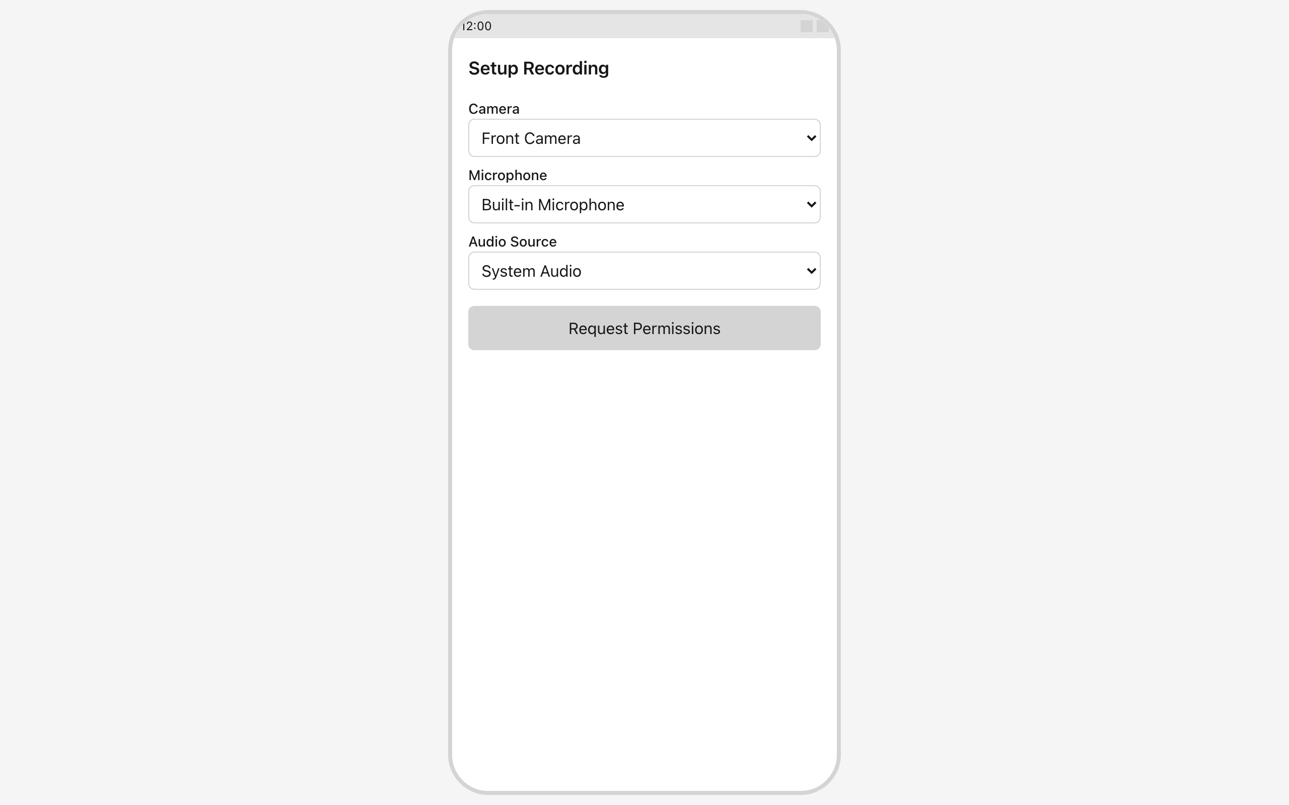 Wireframe example for Recording Audio & Video