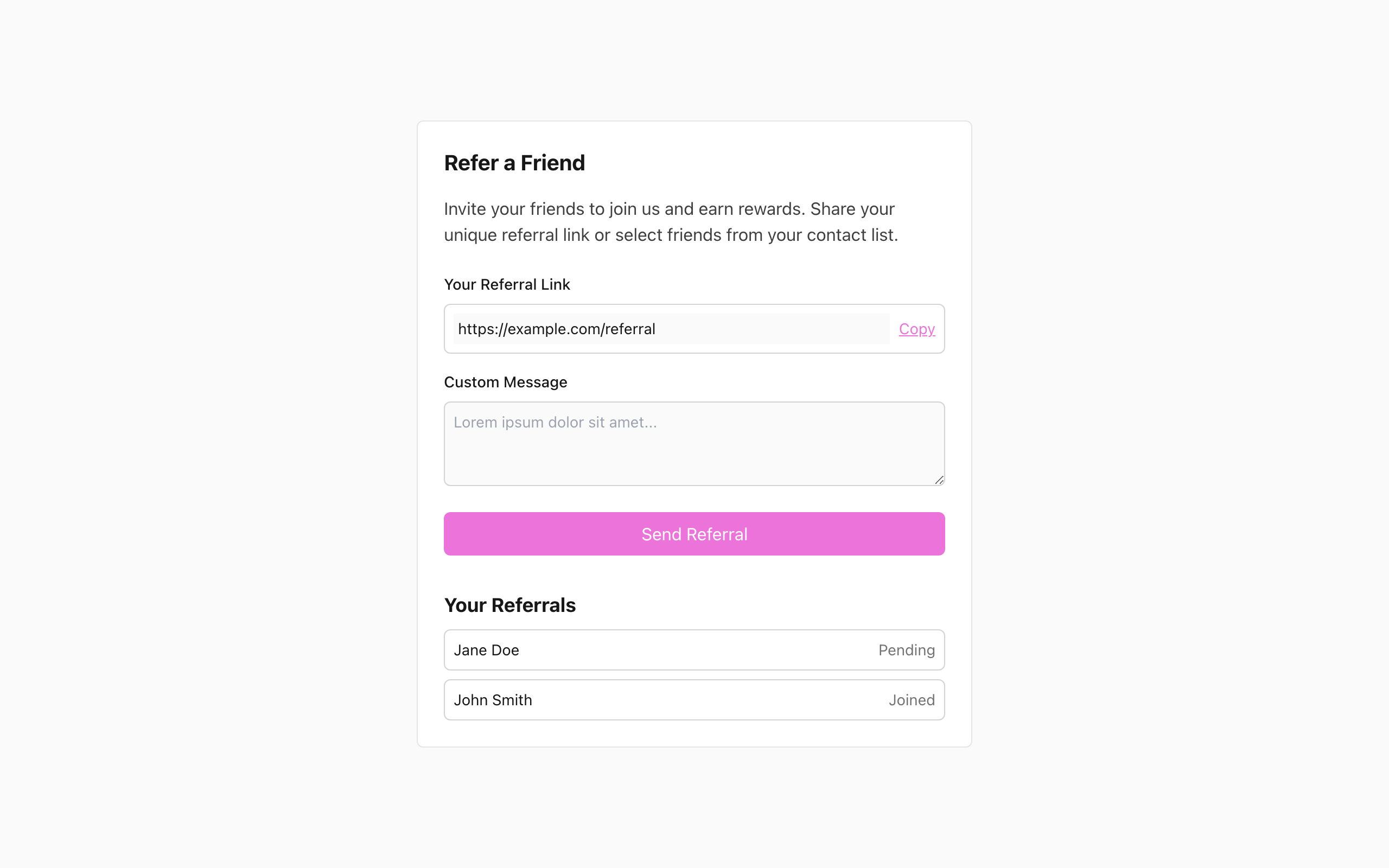 Wireframe example for Referring Friends