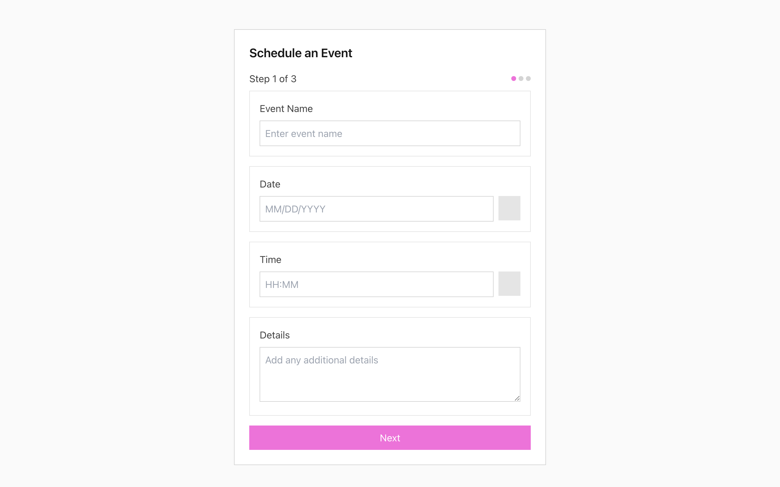 Wireframe example for Scheduling