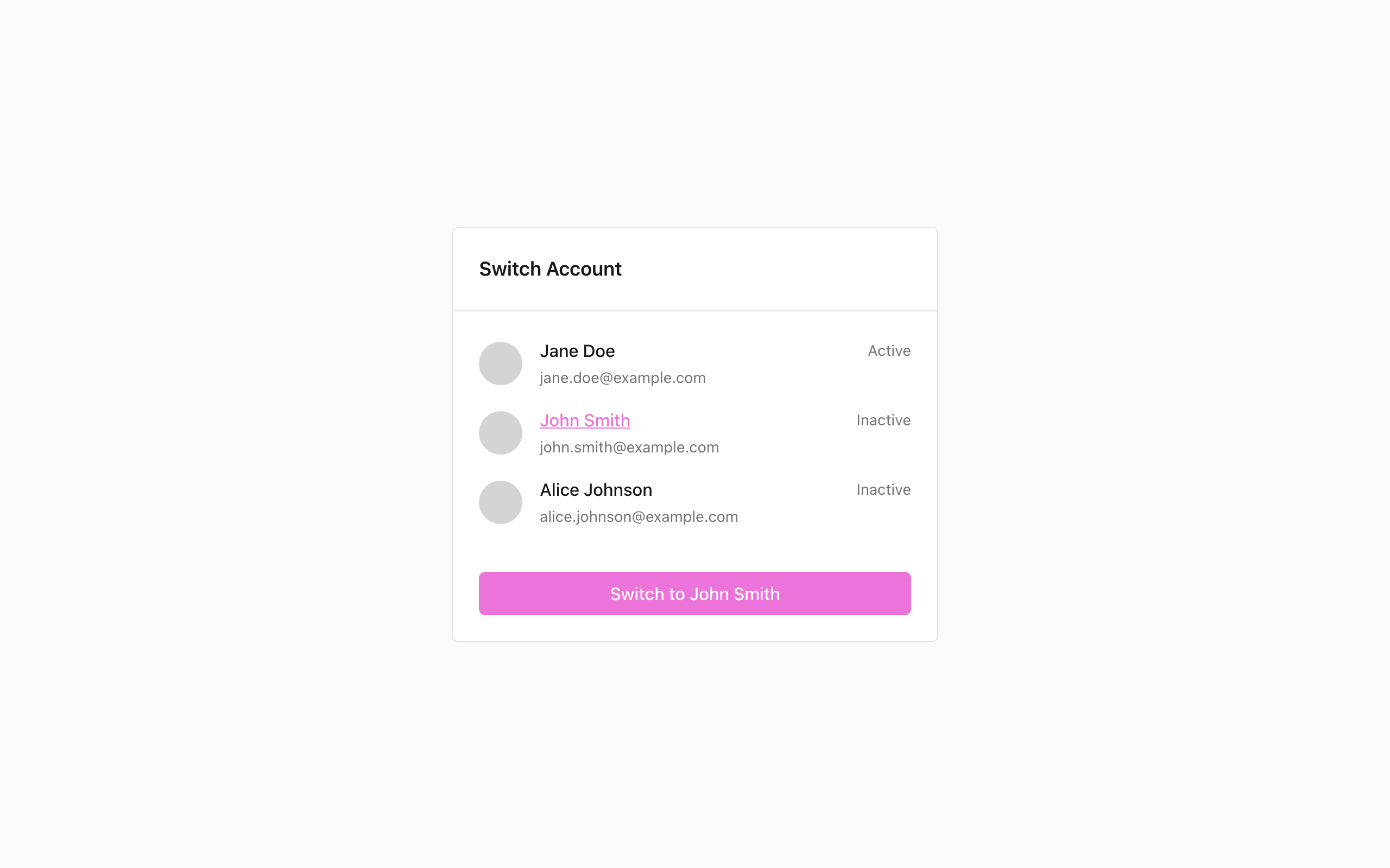 Wireframe example for Switching Account