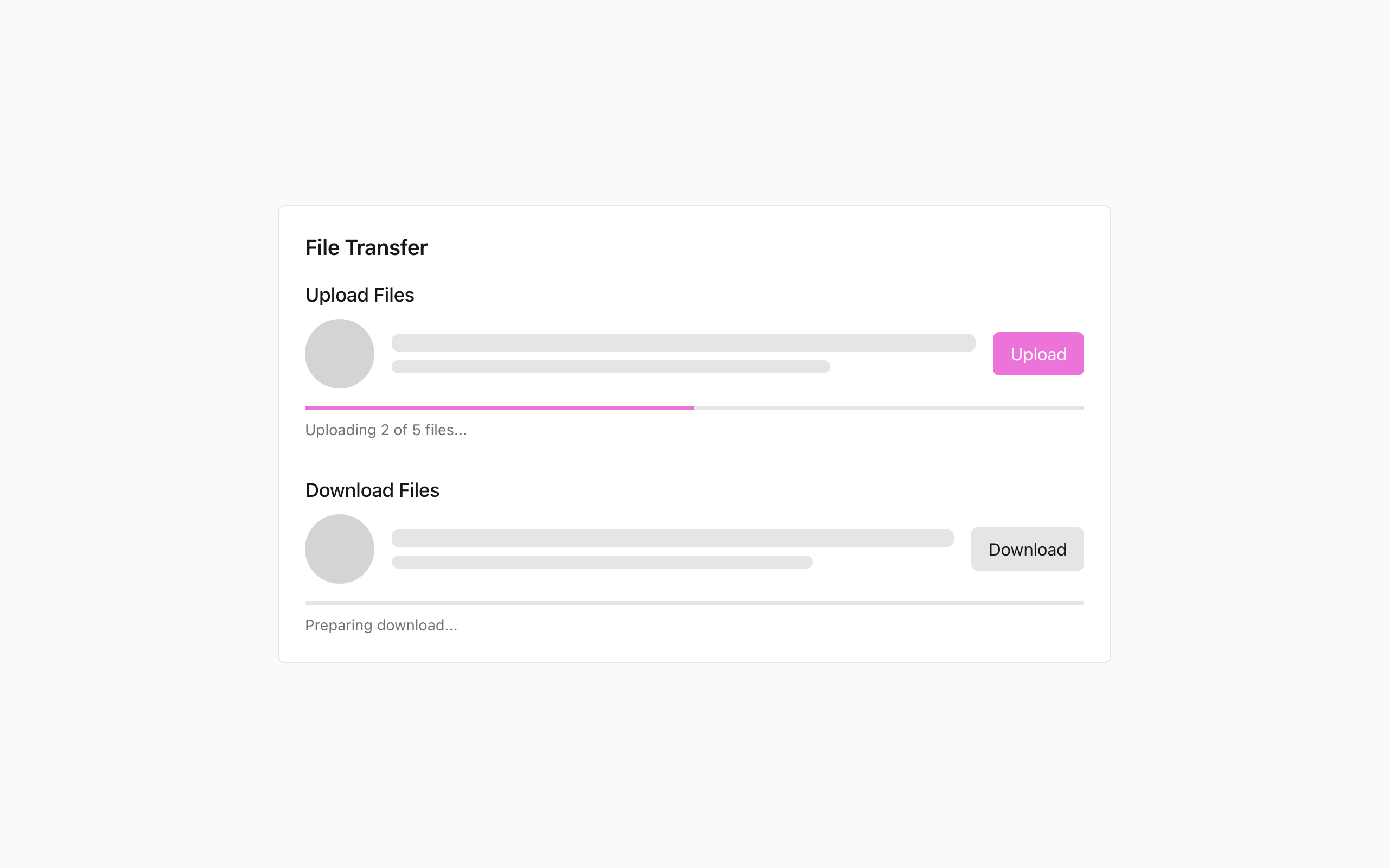 Wireframe example for Uploading & Downloading