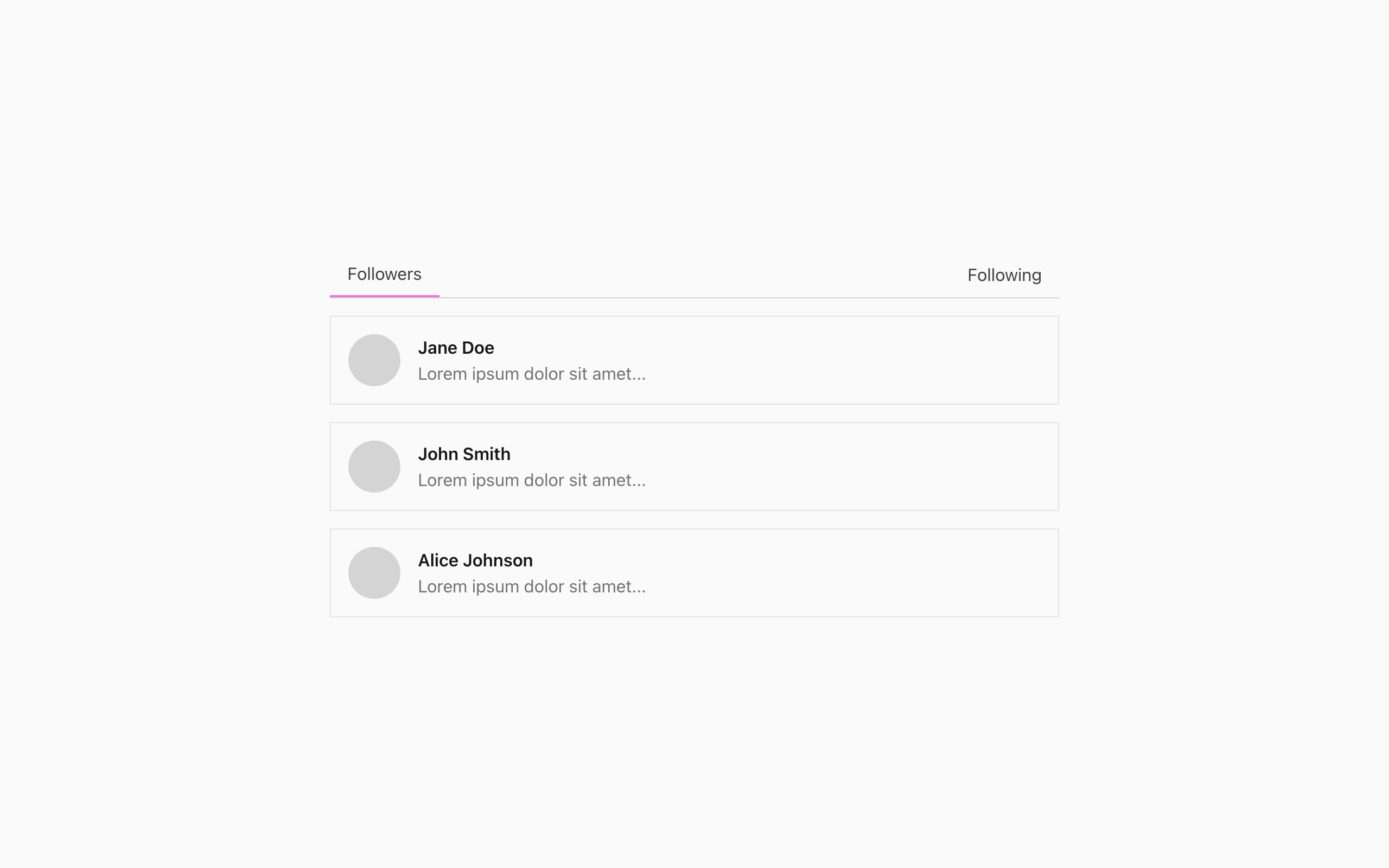Wireframe example for Followers & Following