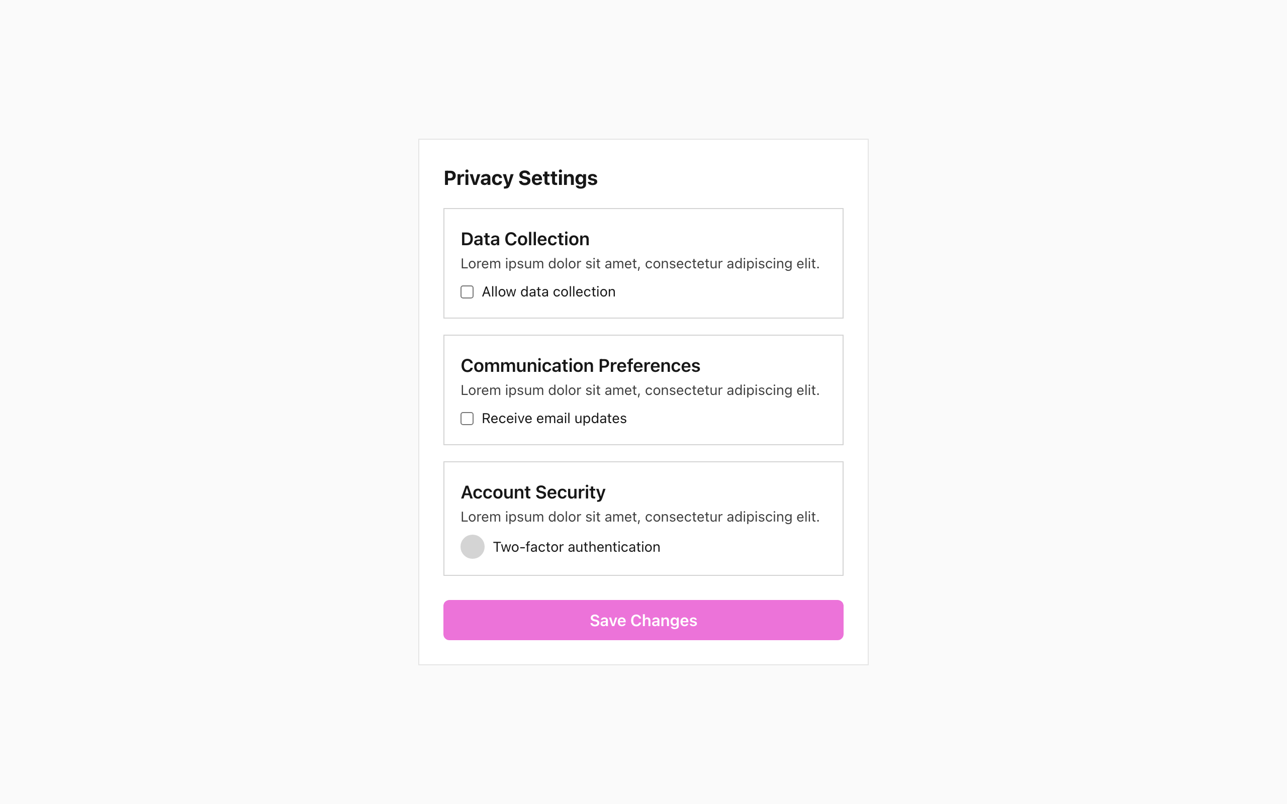 Wireframe example for Privacy