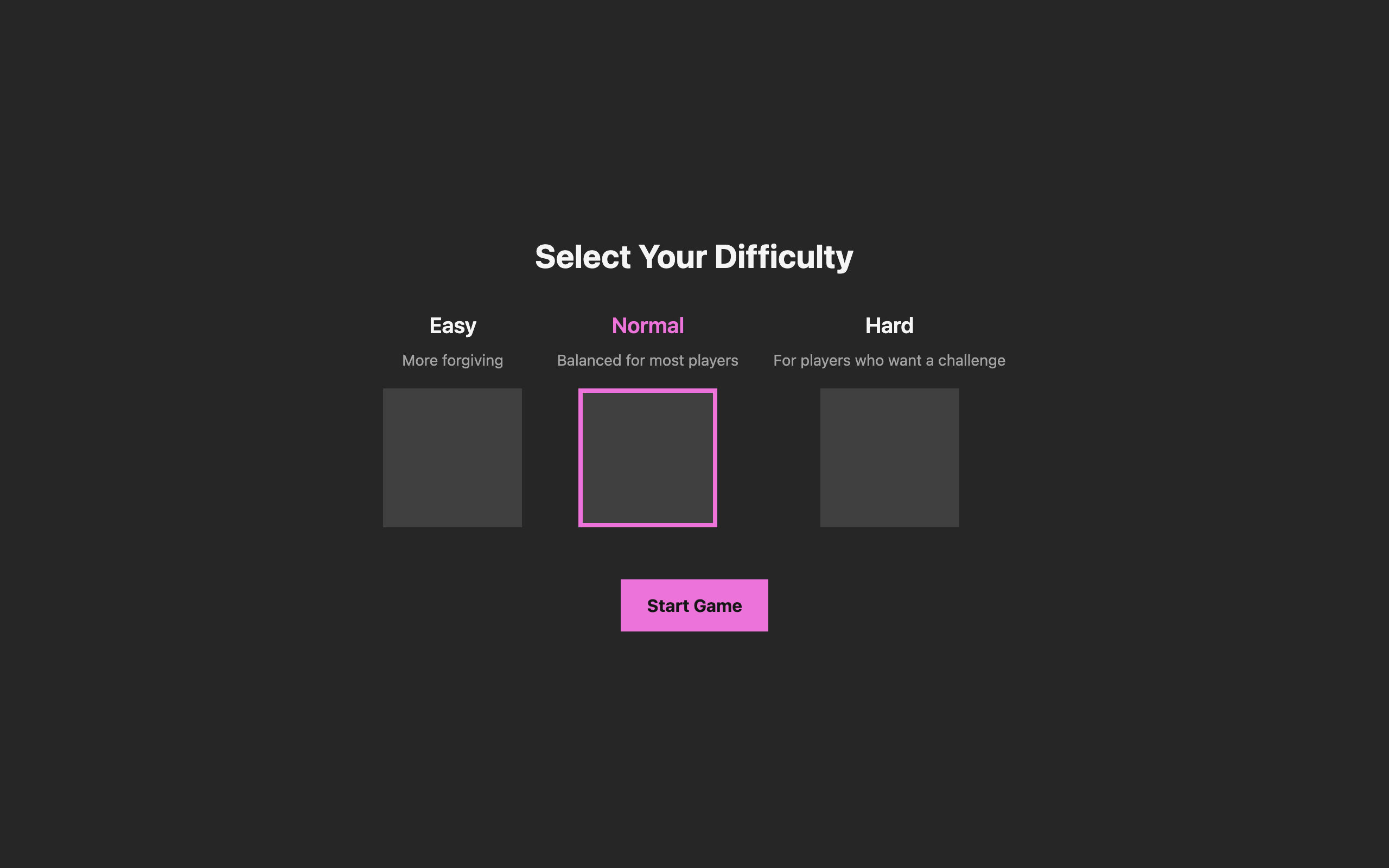 Wireframe example for Difficulty Selection Screen