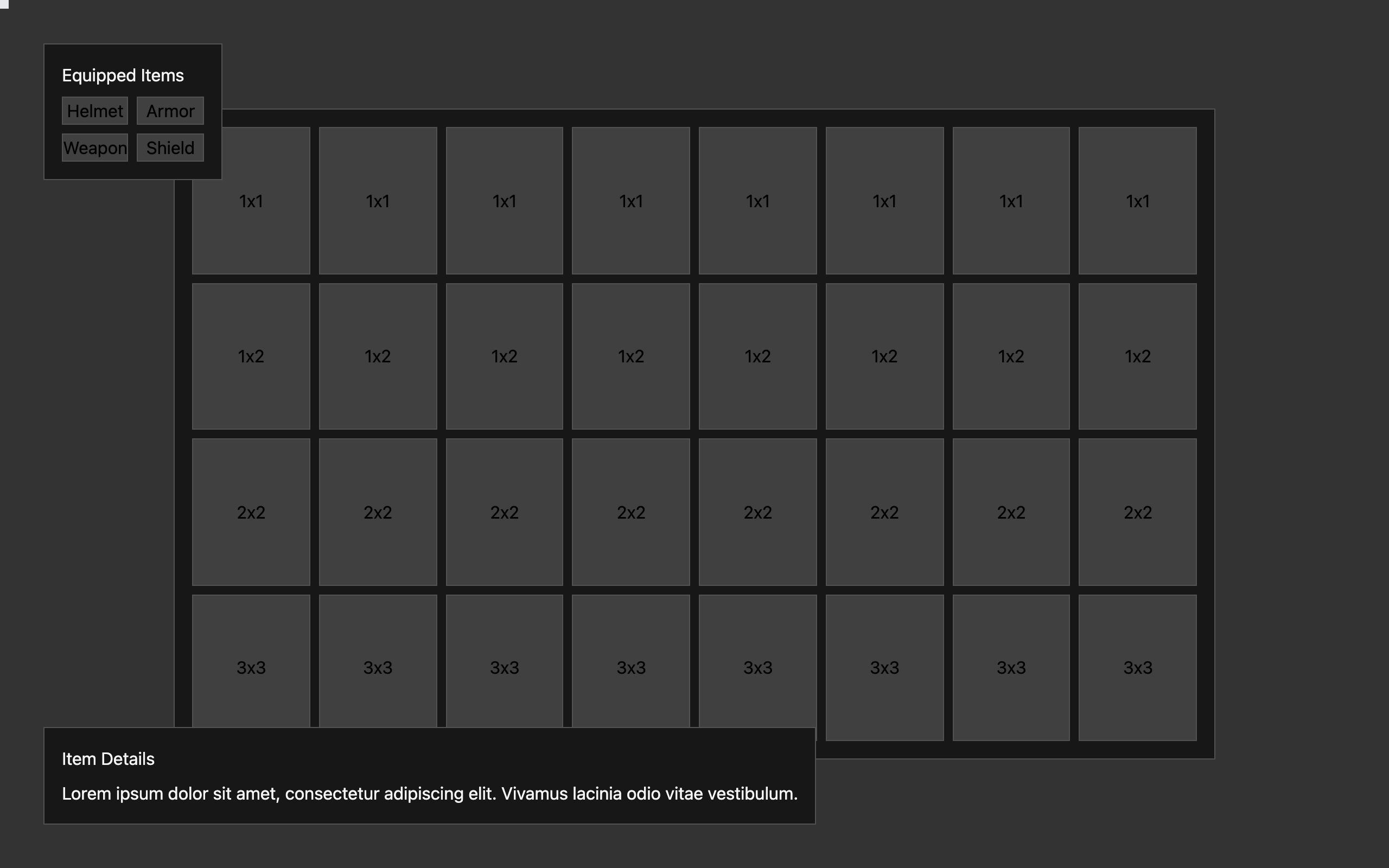 Wireframe example for Grid Inventory Screen