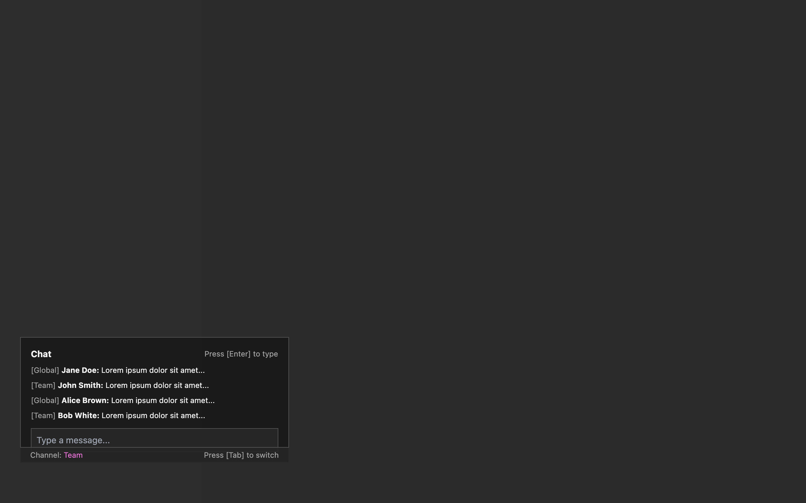 Wireframe example for In-Game Chat Box