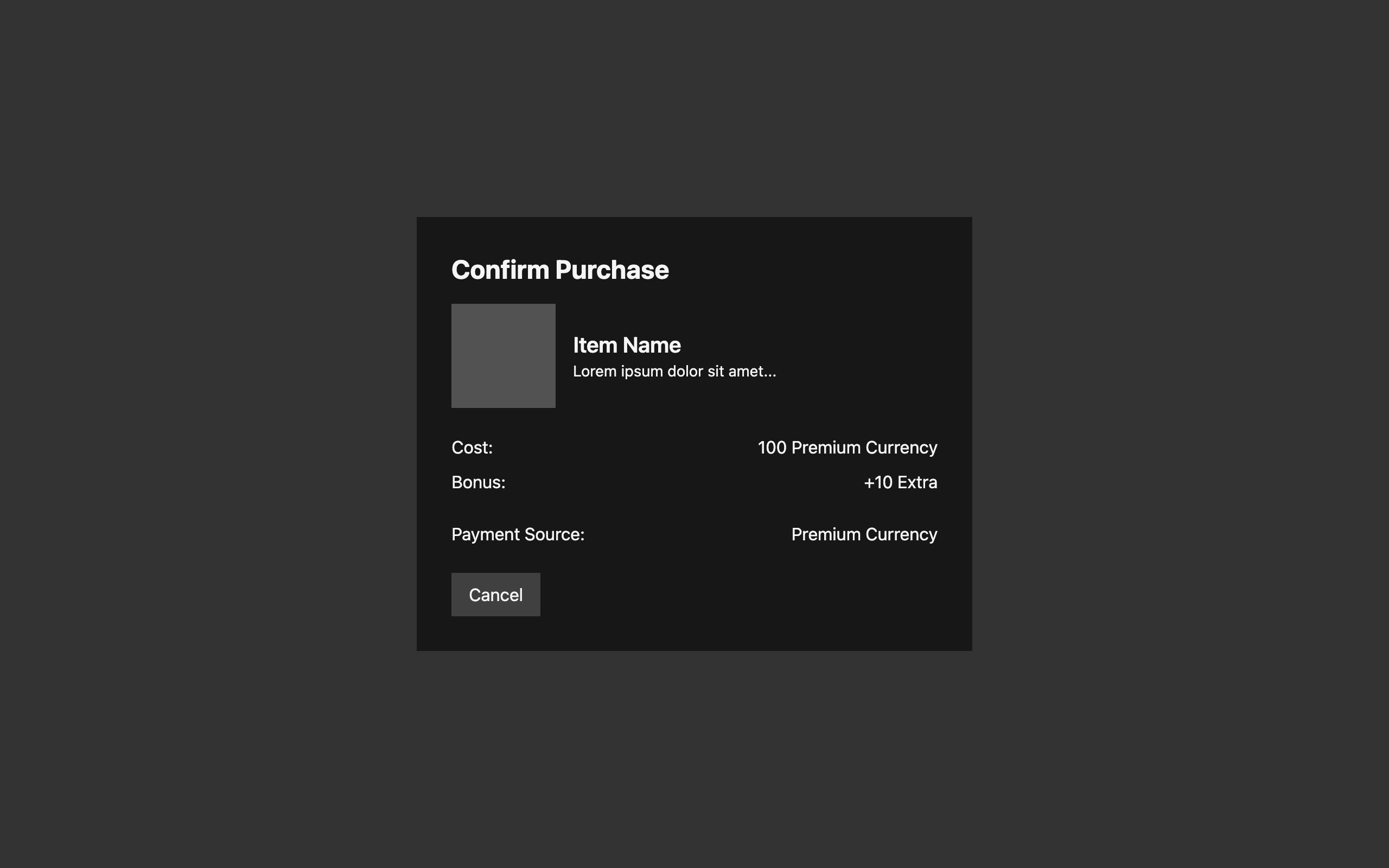 Wireframe example for Microtransaction Checkout