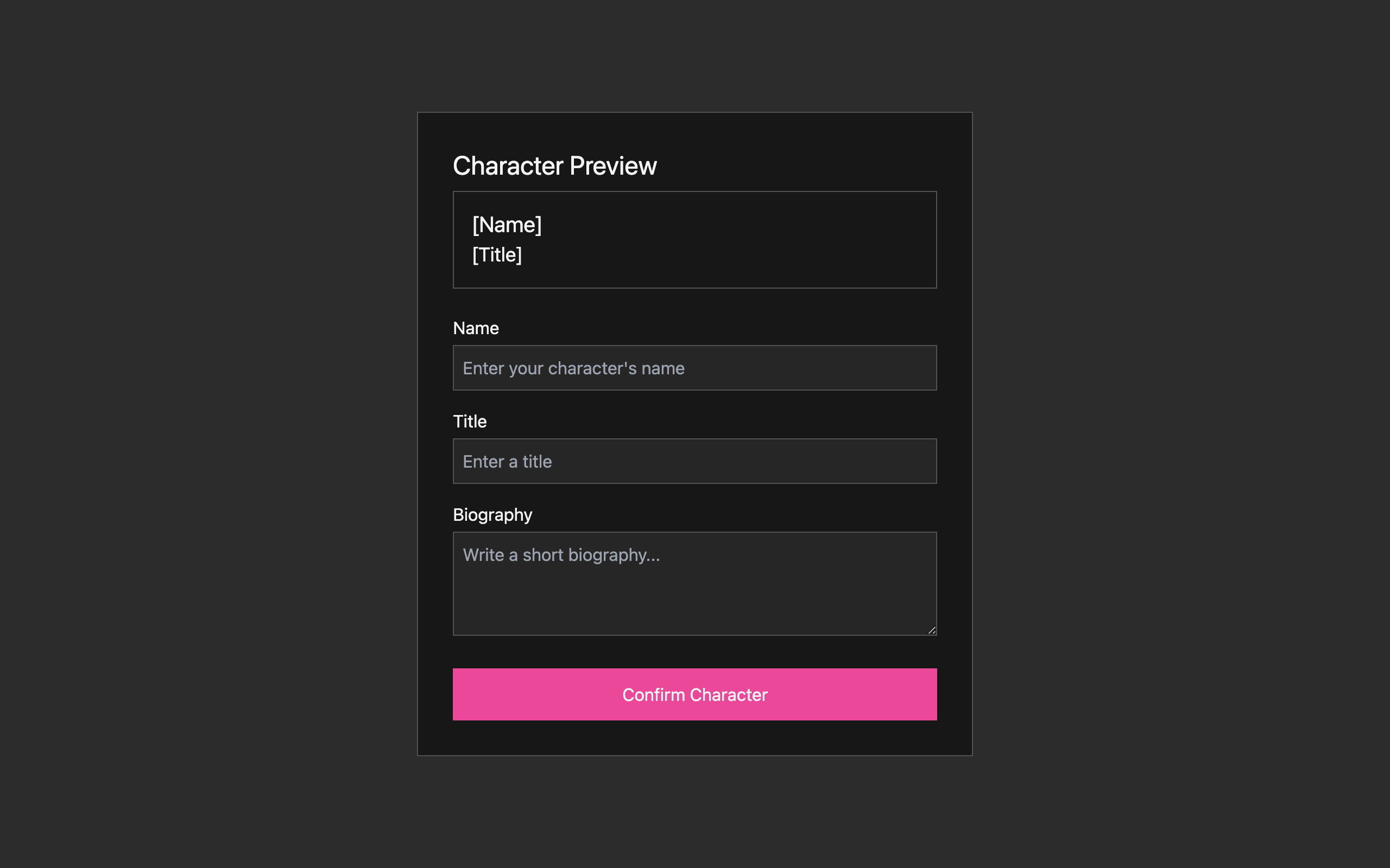 Wireframe example for Name and Title Entry Screen