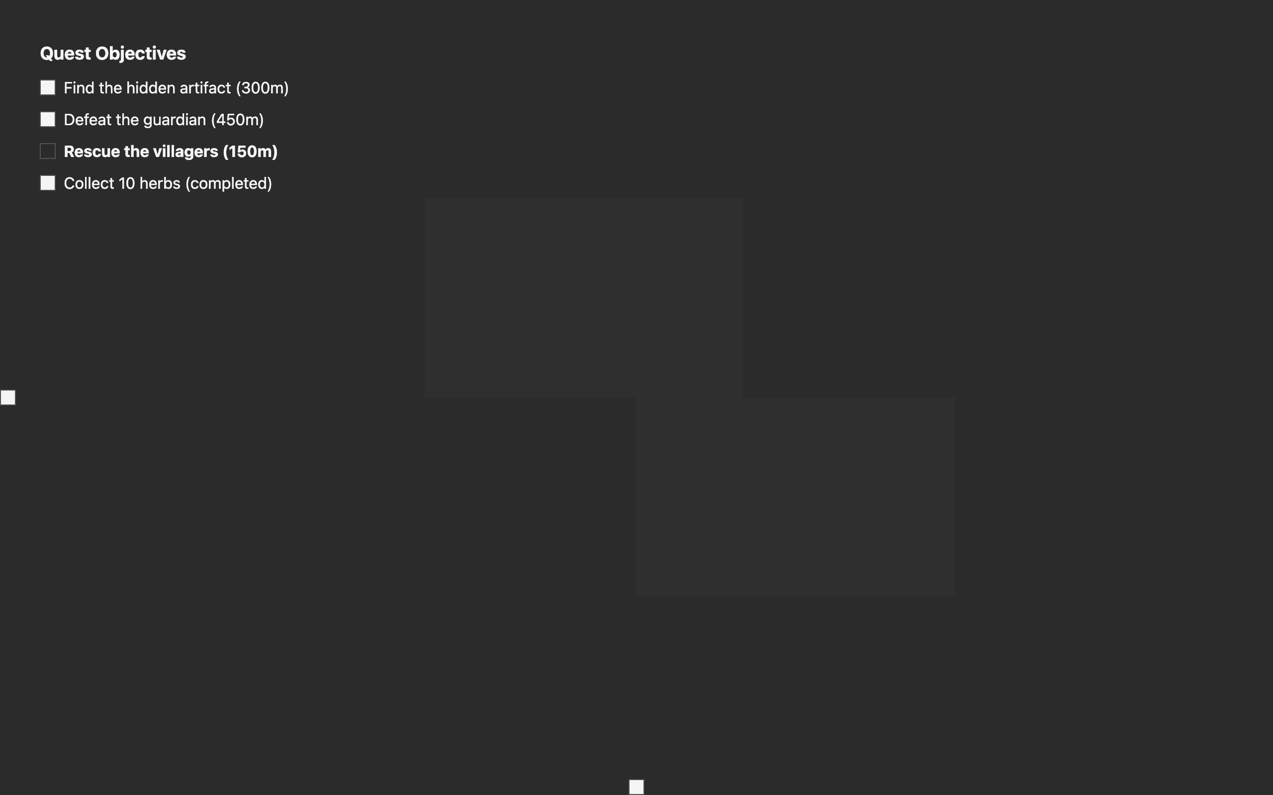 Wireframe example for Quest Objectives HUD