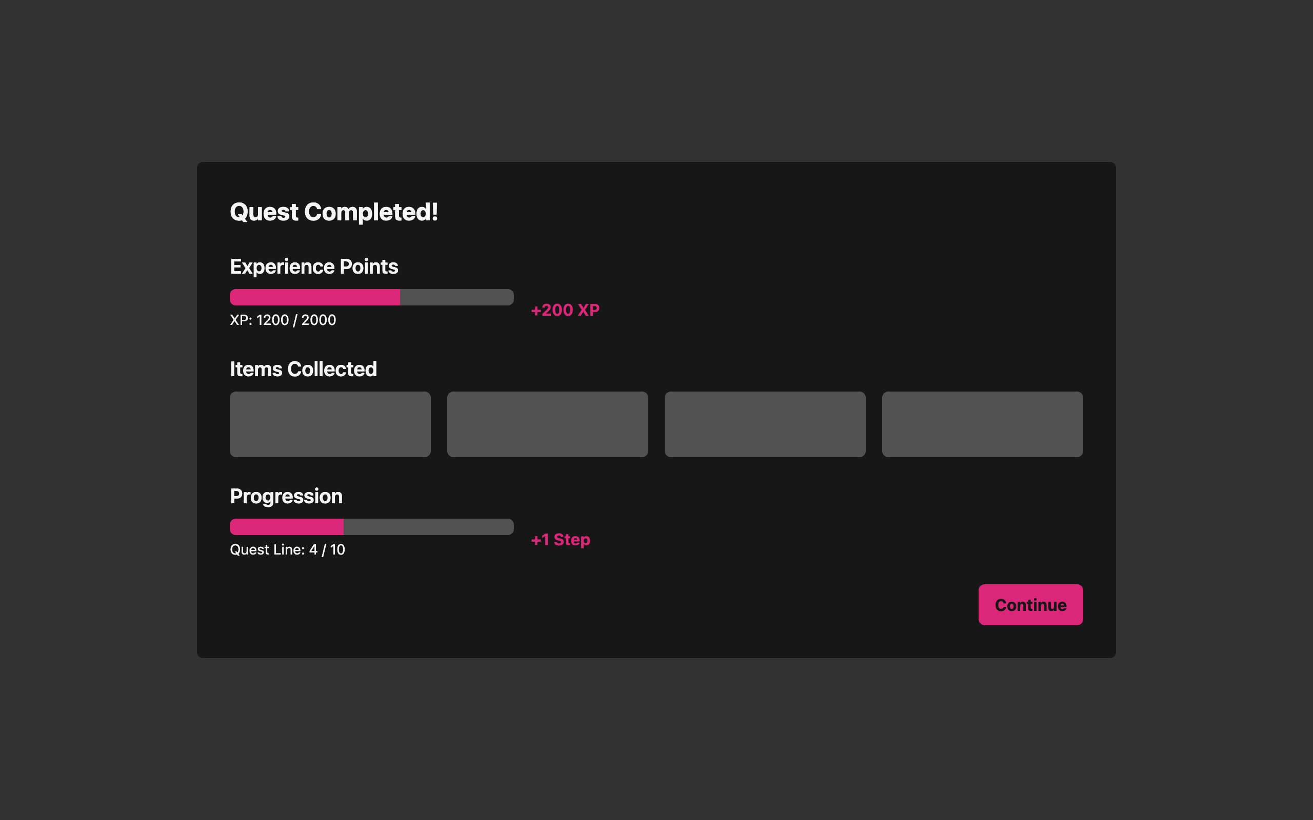Wireframe example for Quest Reward Summary