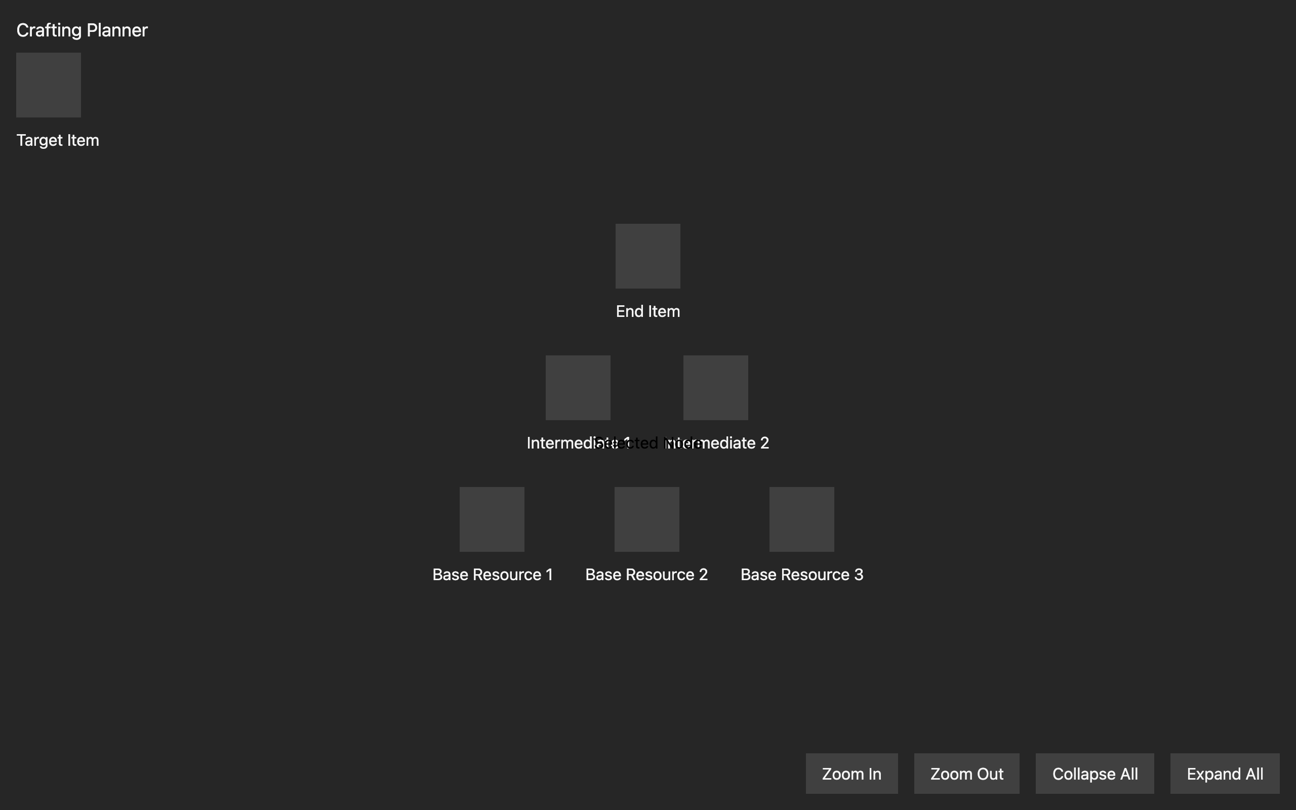 Wireframe example for Recipe Tree/Crafting Planner