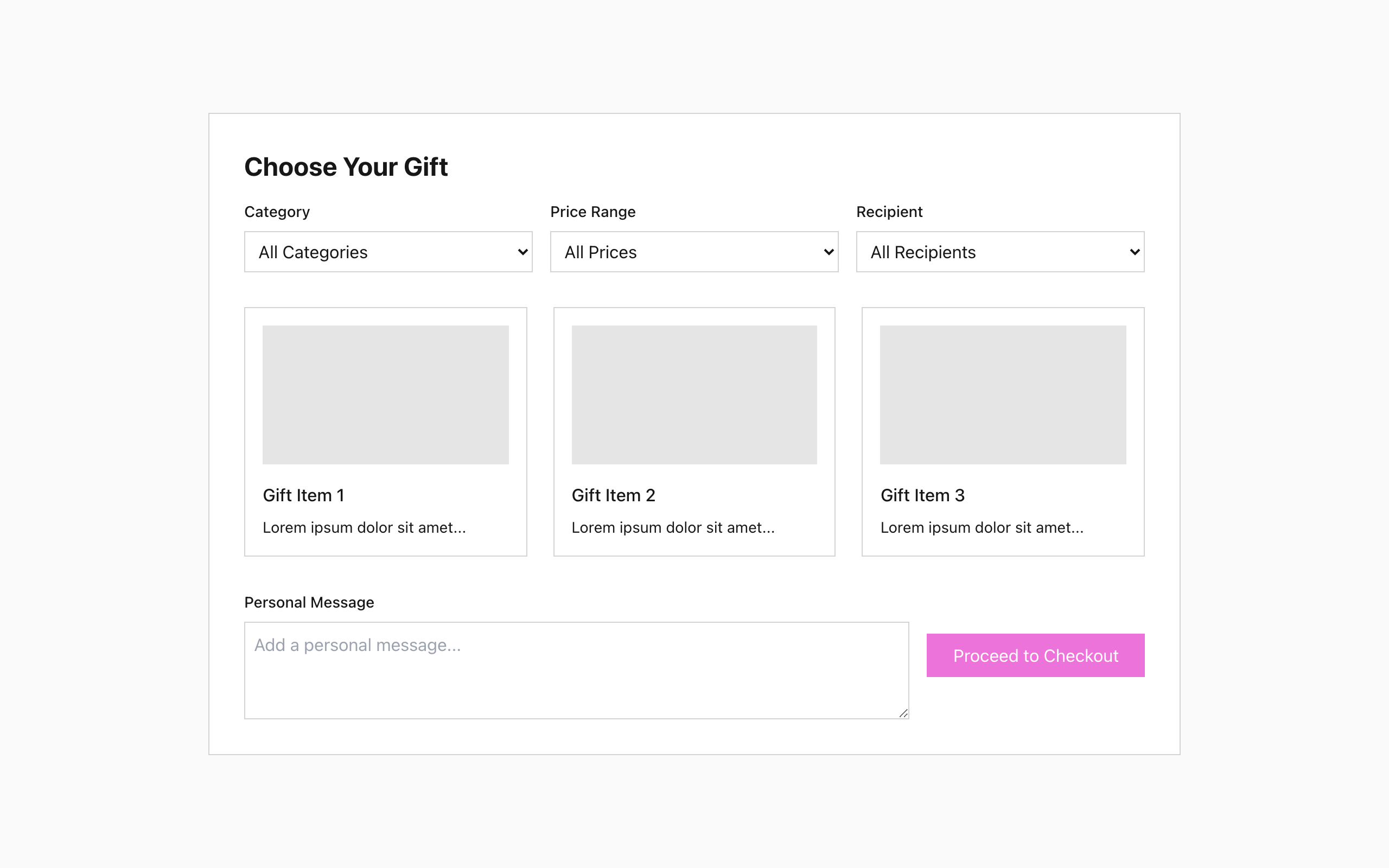 Wireframe example for Gifting Page