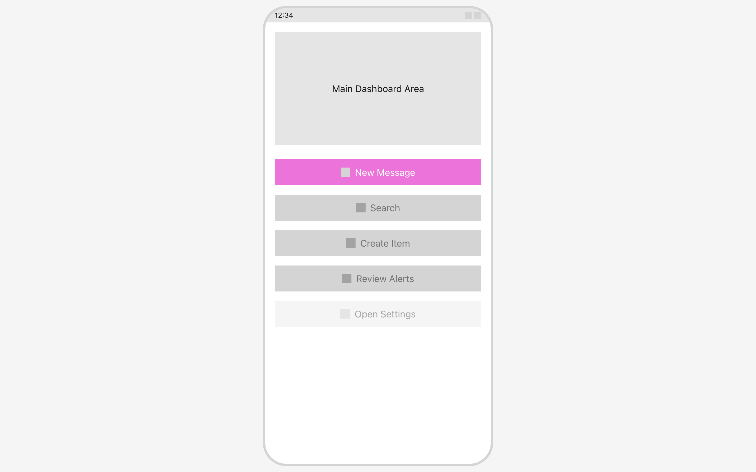 Wireframe example for Home Screen quick actions