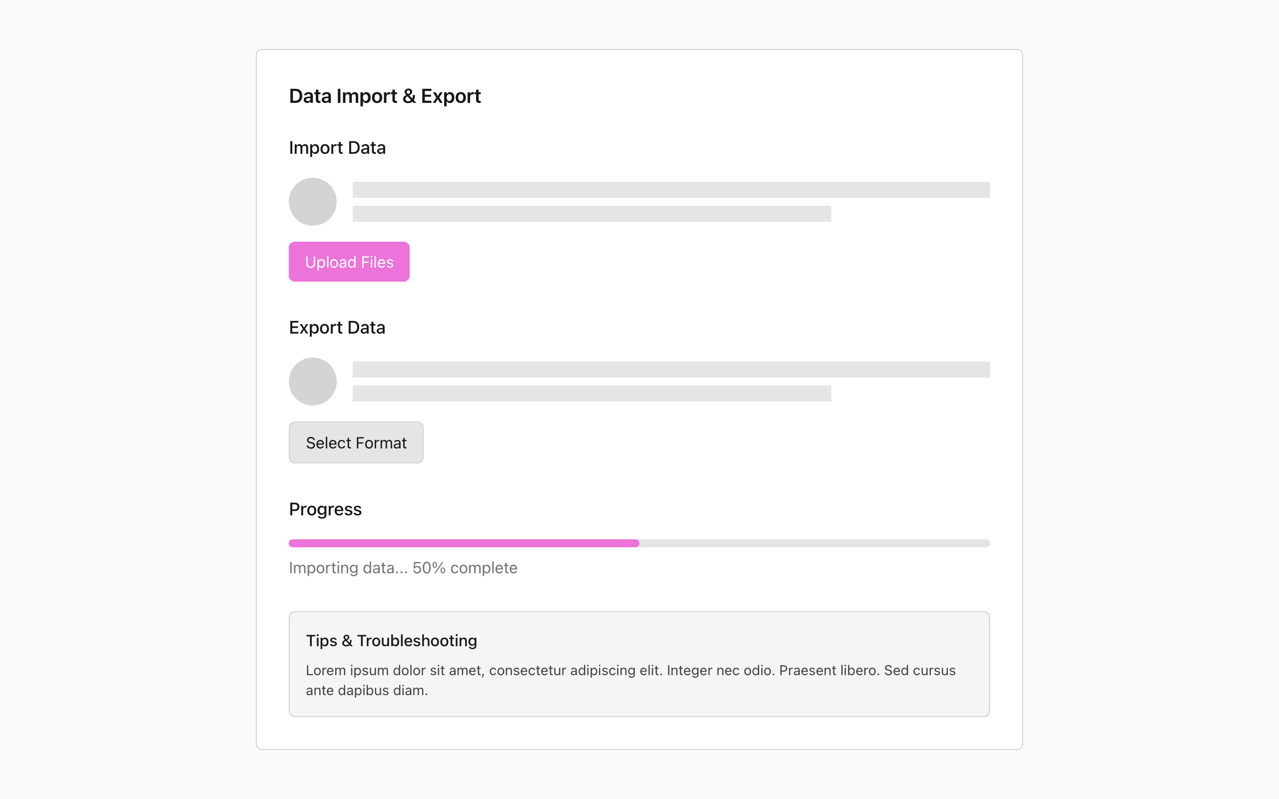 Wireframe example for Import & Export
