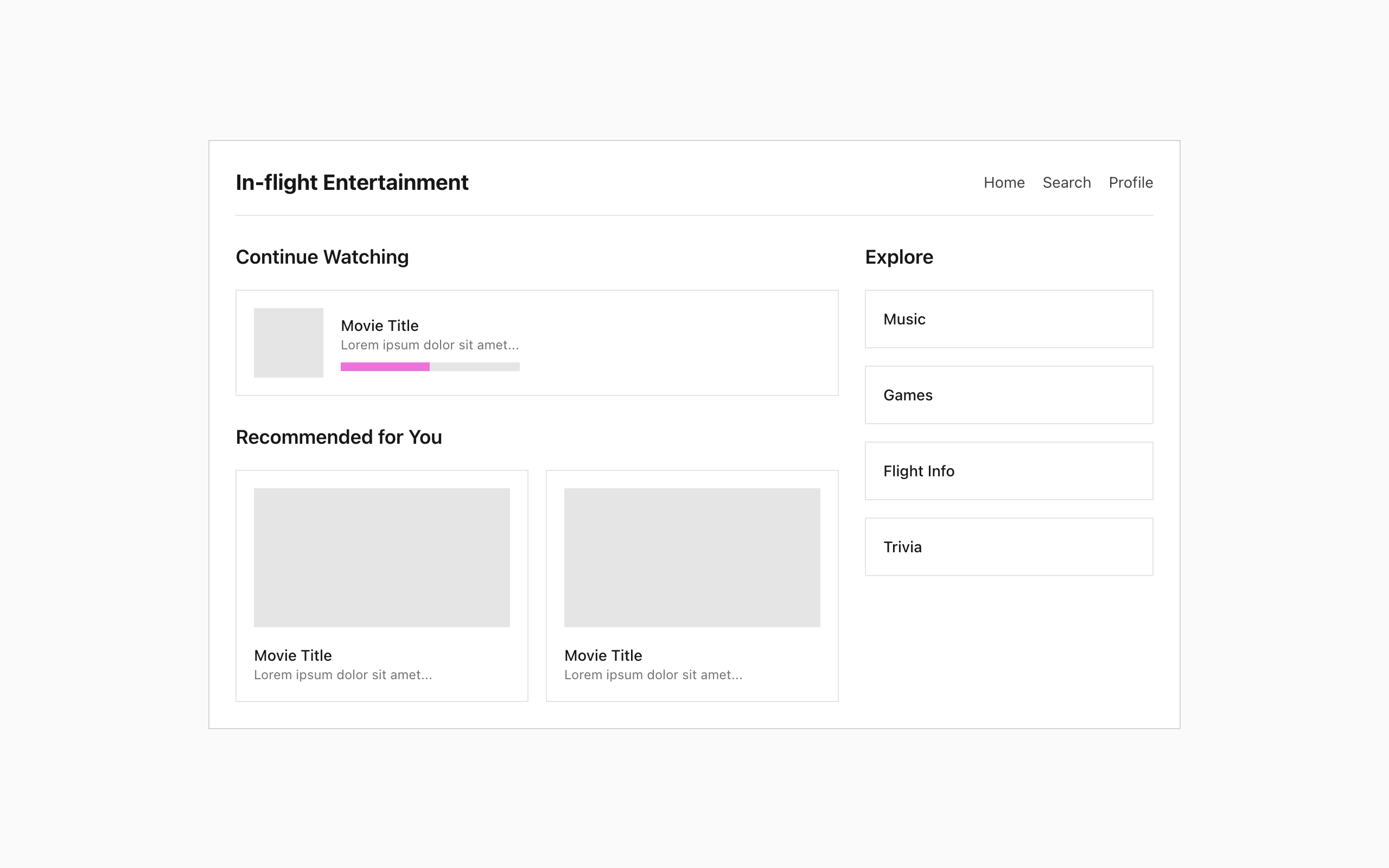 Wireframe example for In-flight Entertainment System