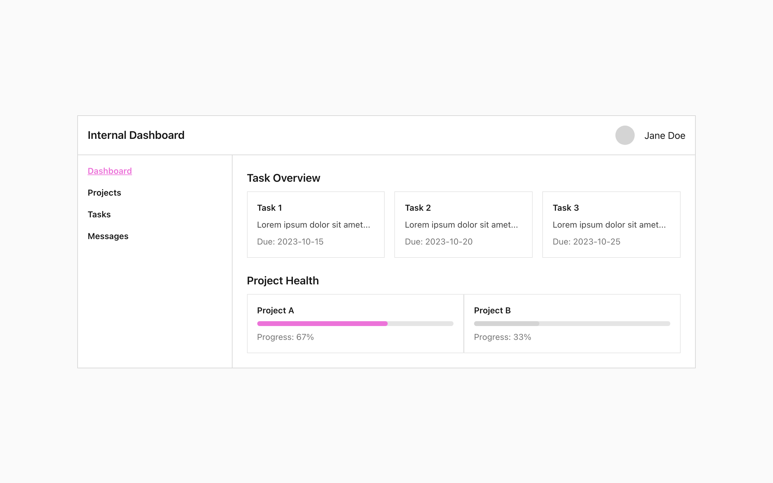 Wireframe example for Internal Tool