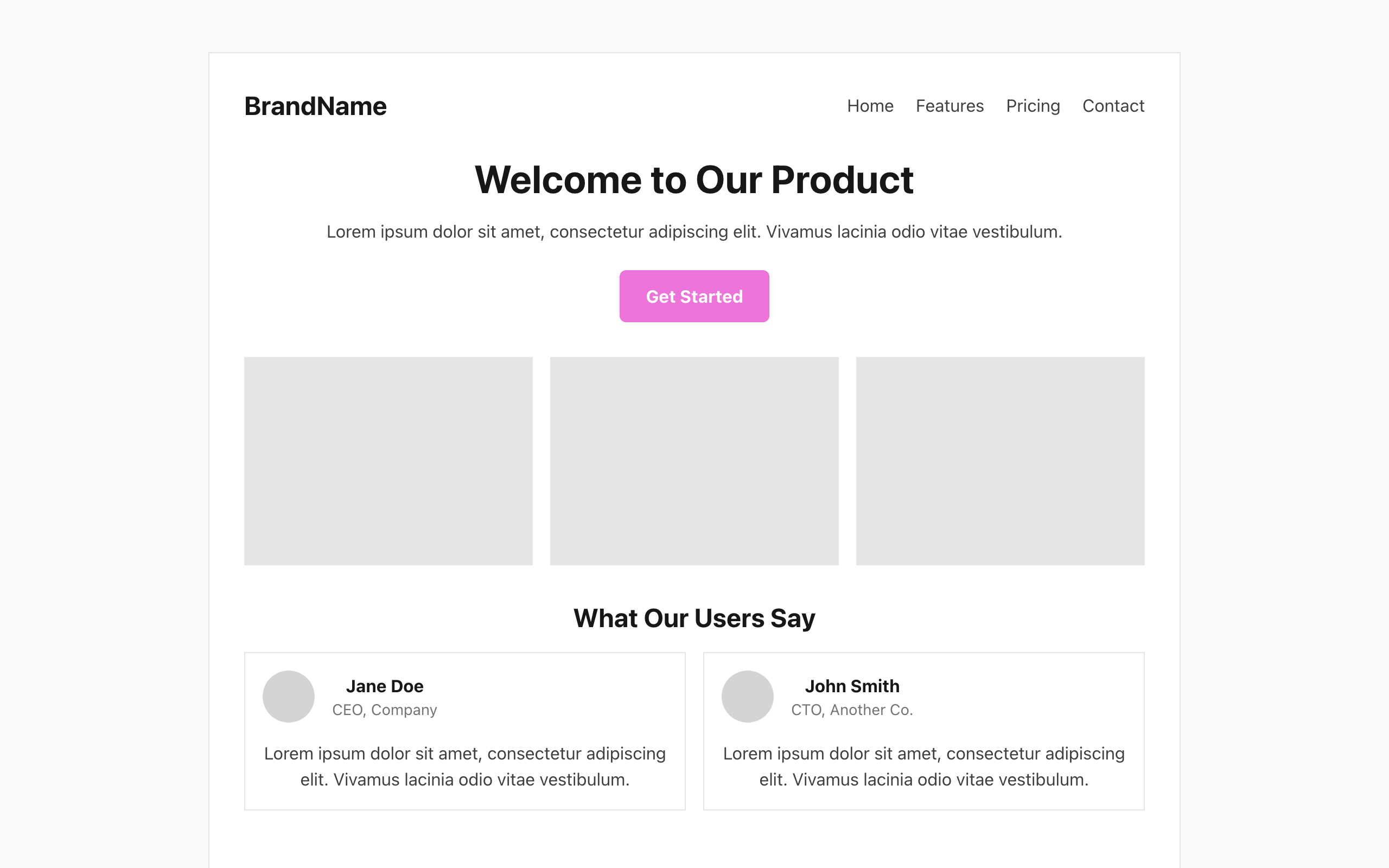 Wireframe example for Landing Page