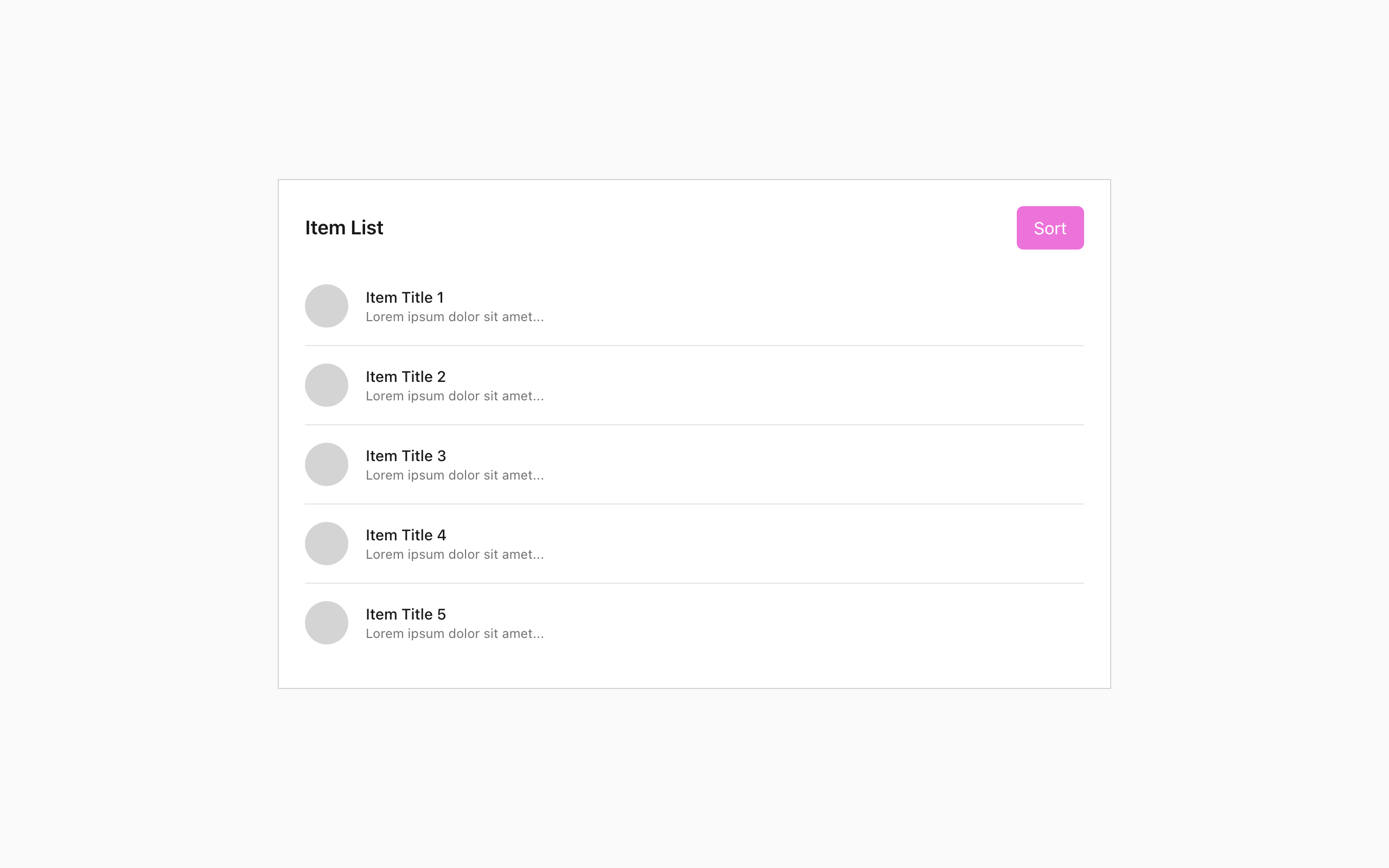 Wireframe example for List