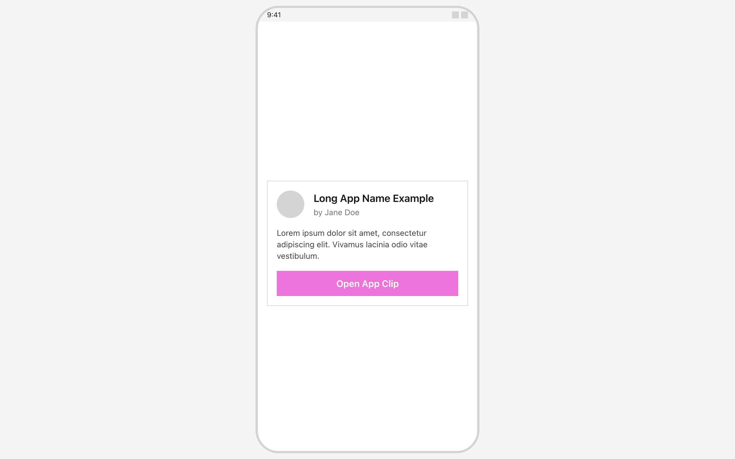 Wireframe example for App Clip / Instant App Card