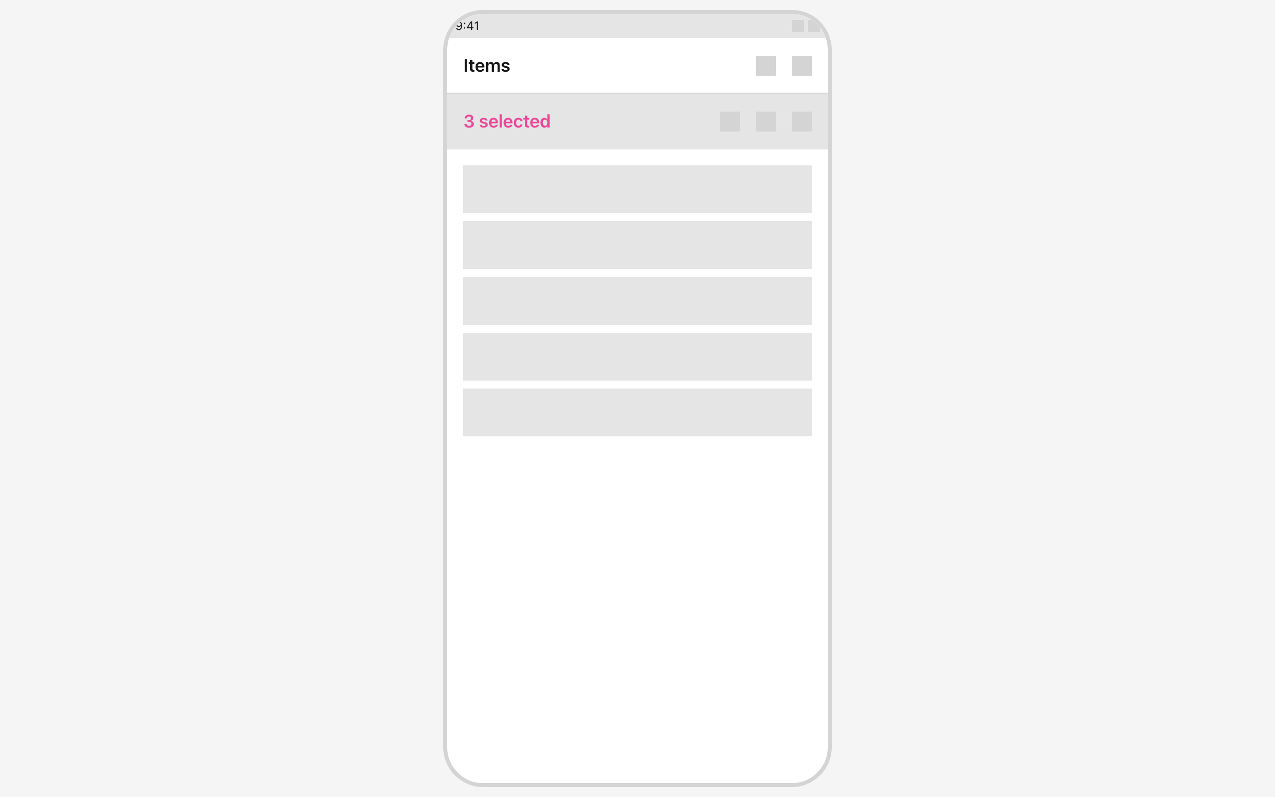 Wireframe example for Contextual Action Bar (Selection Mode)