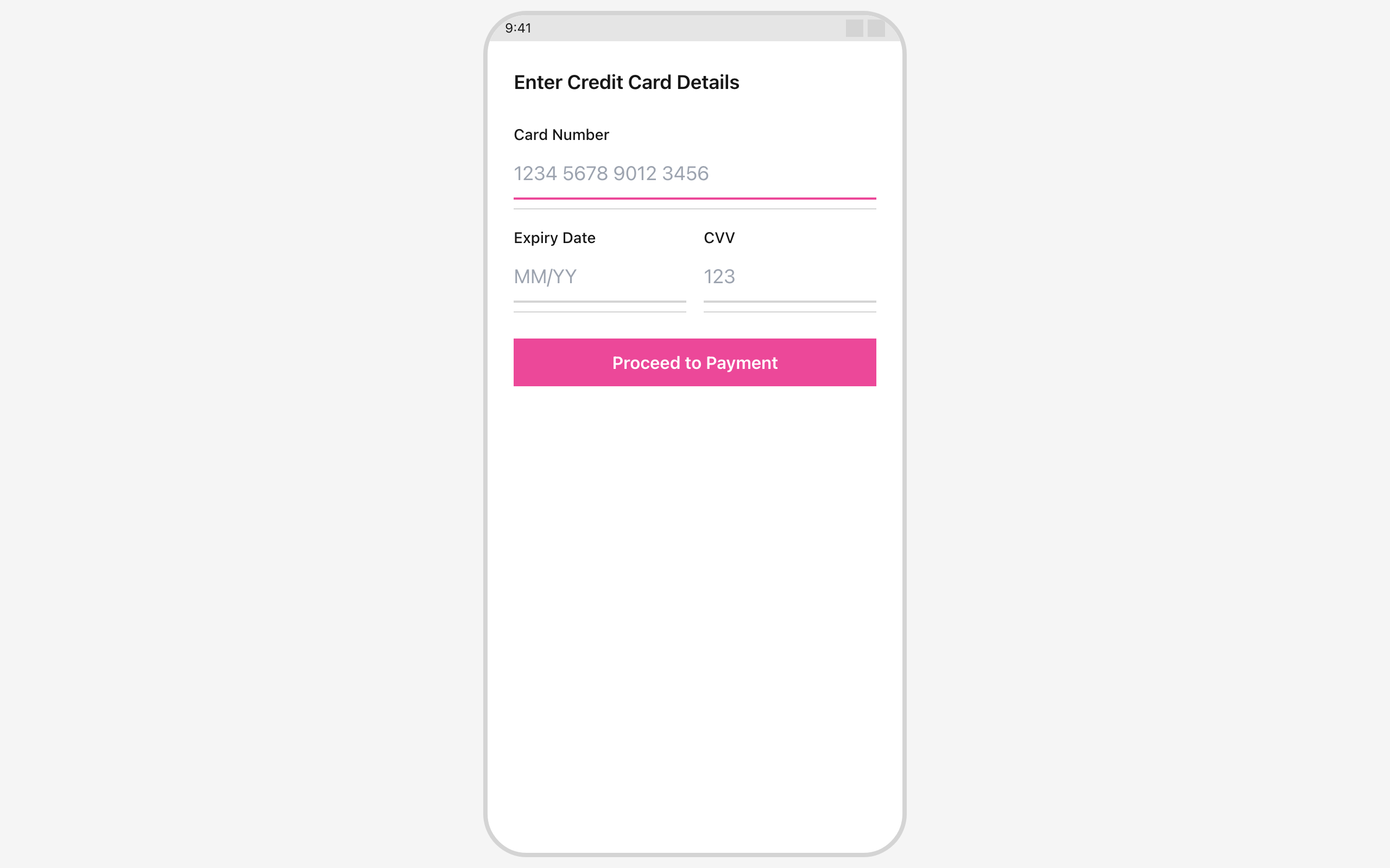 Wireframe example for Credit Card Input Form