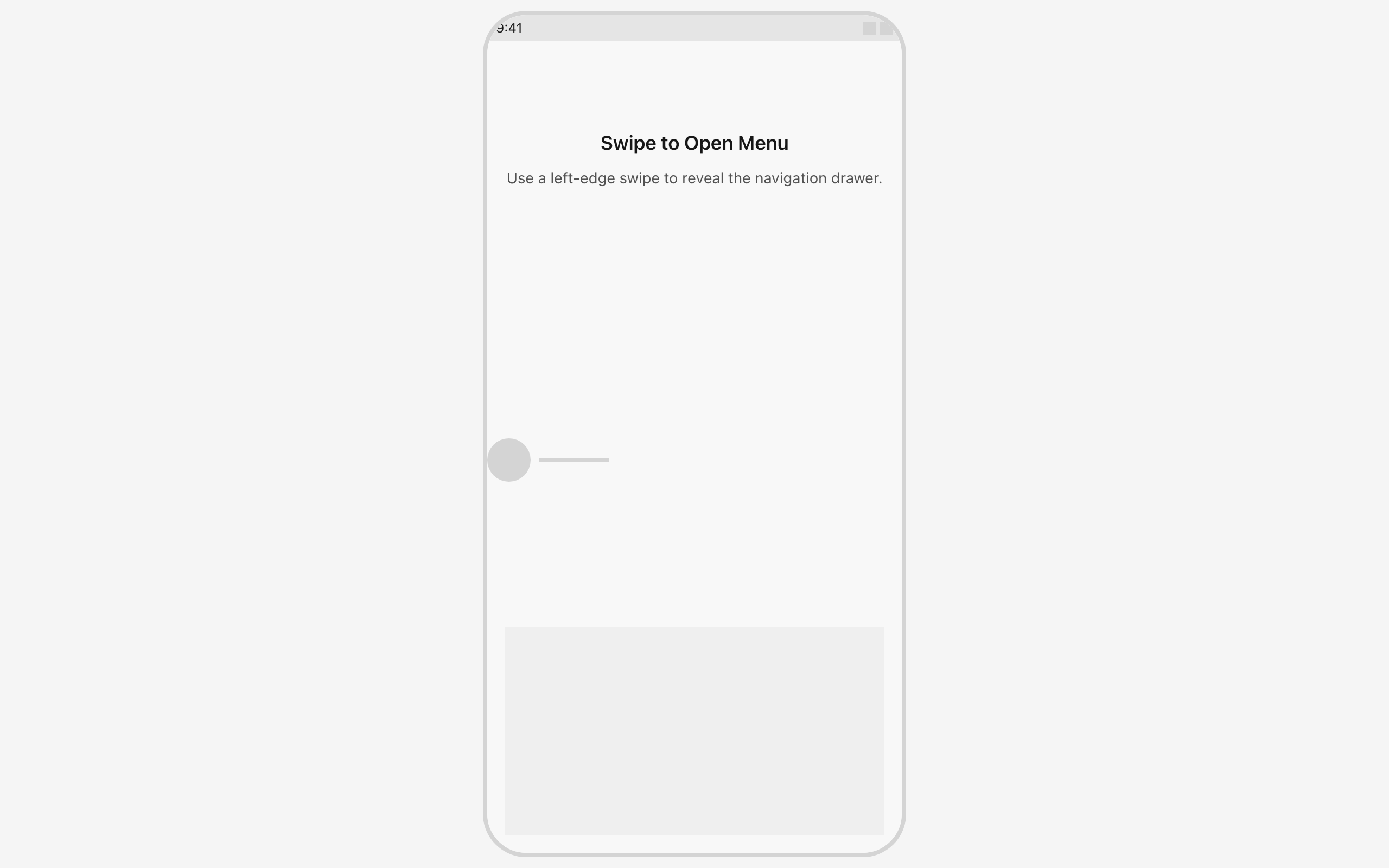 Wireframe example for Gestural Drawer Swipe Hint