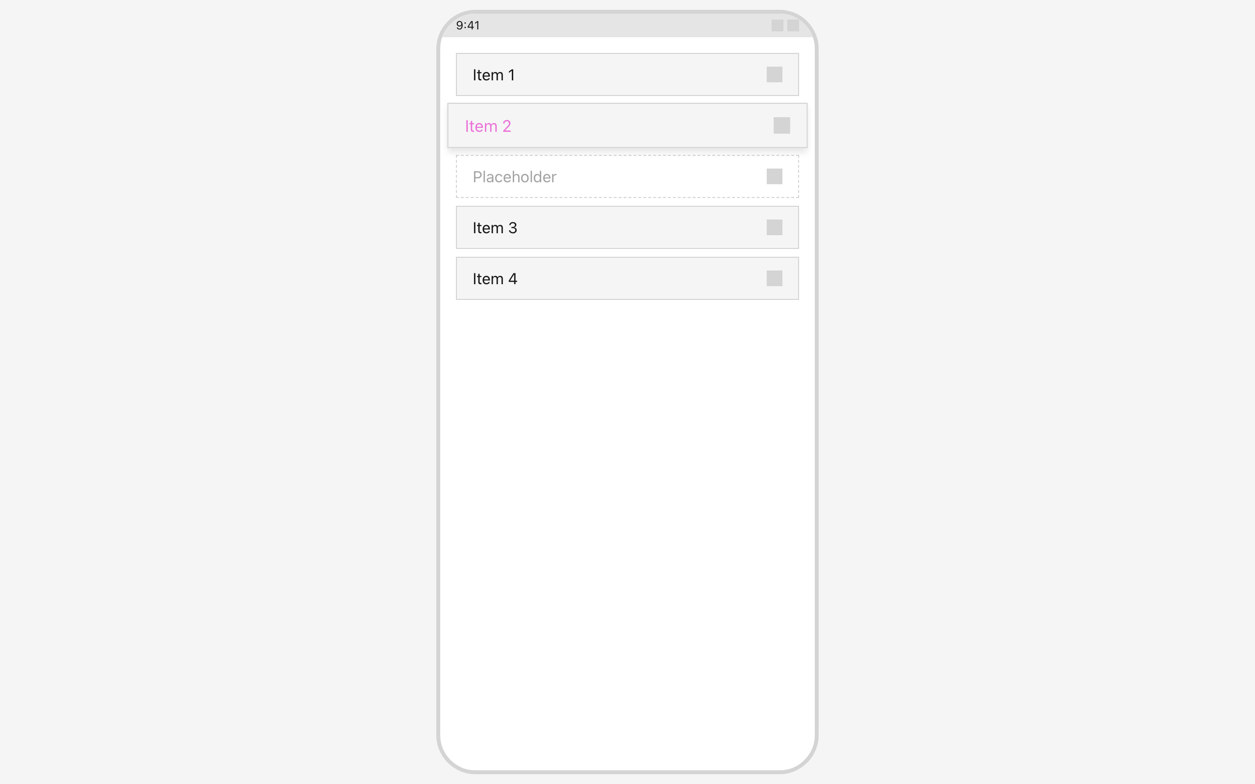 Wireframe example for Long-Press Drag to Reorder