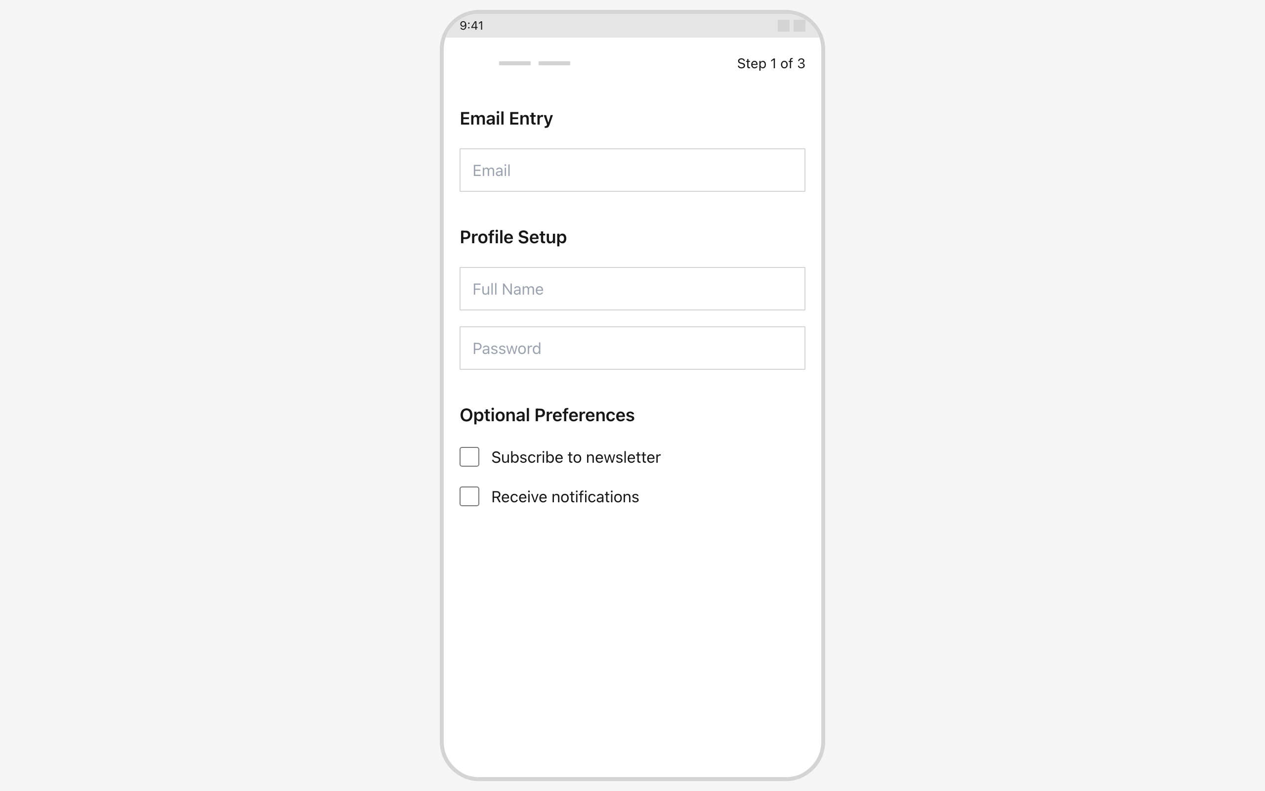 Wireframe example for Multi-Step Signup Flow
