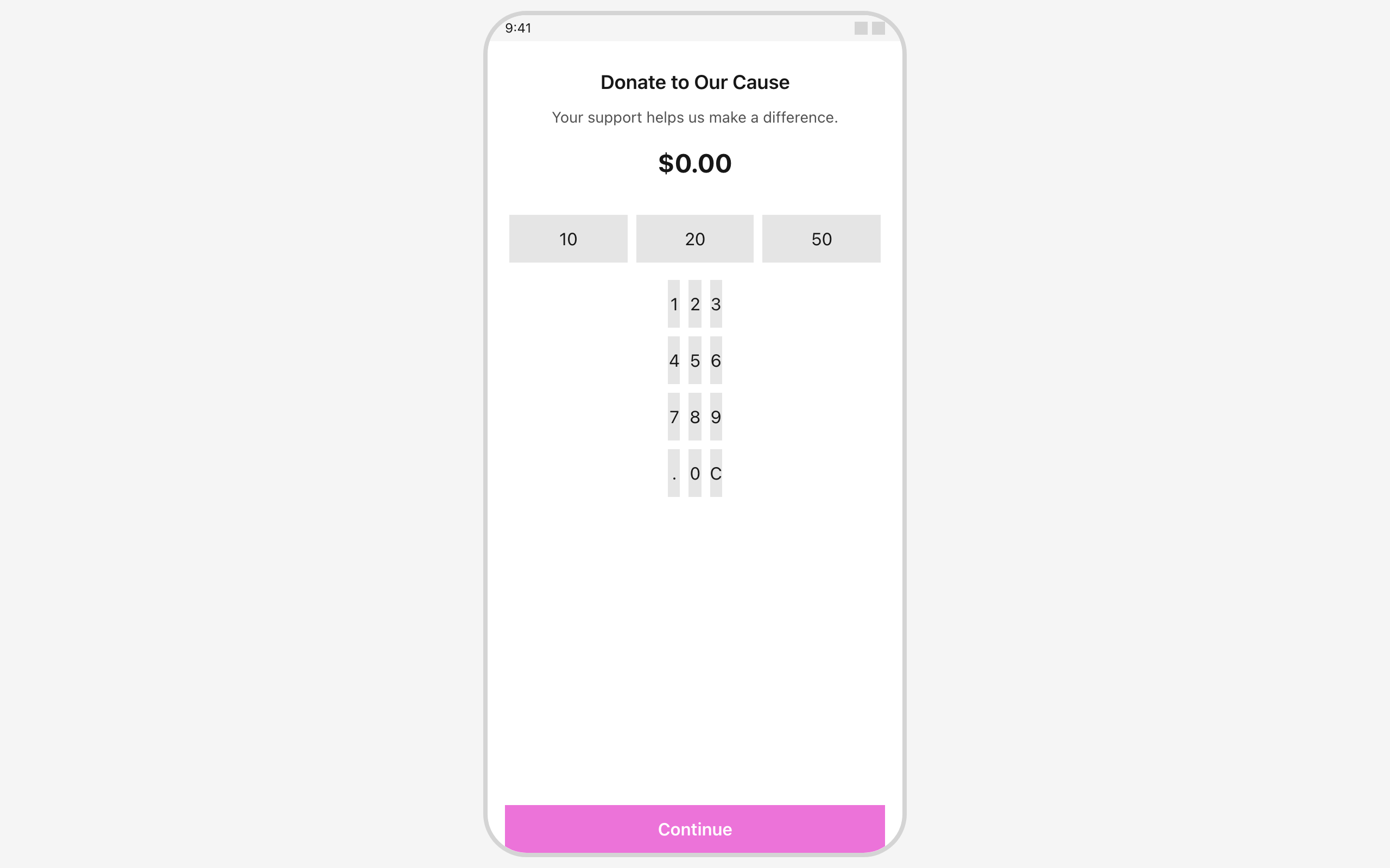 Wireframe example for Number Pad Donation Screen