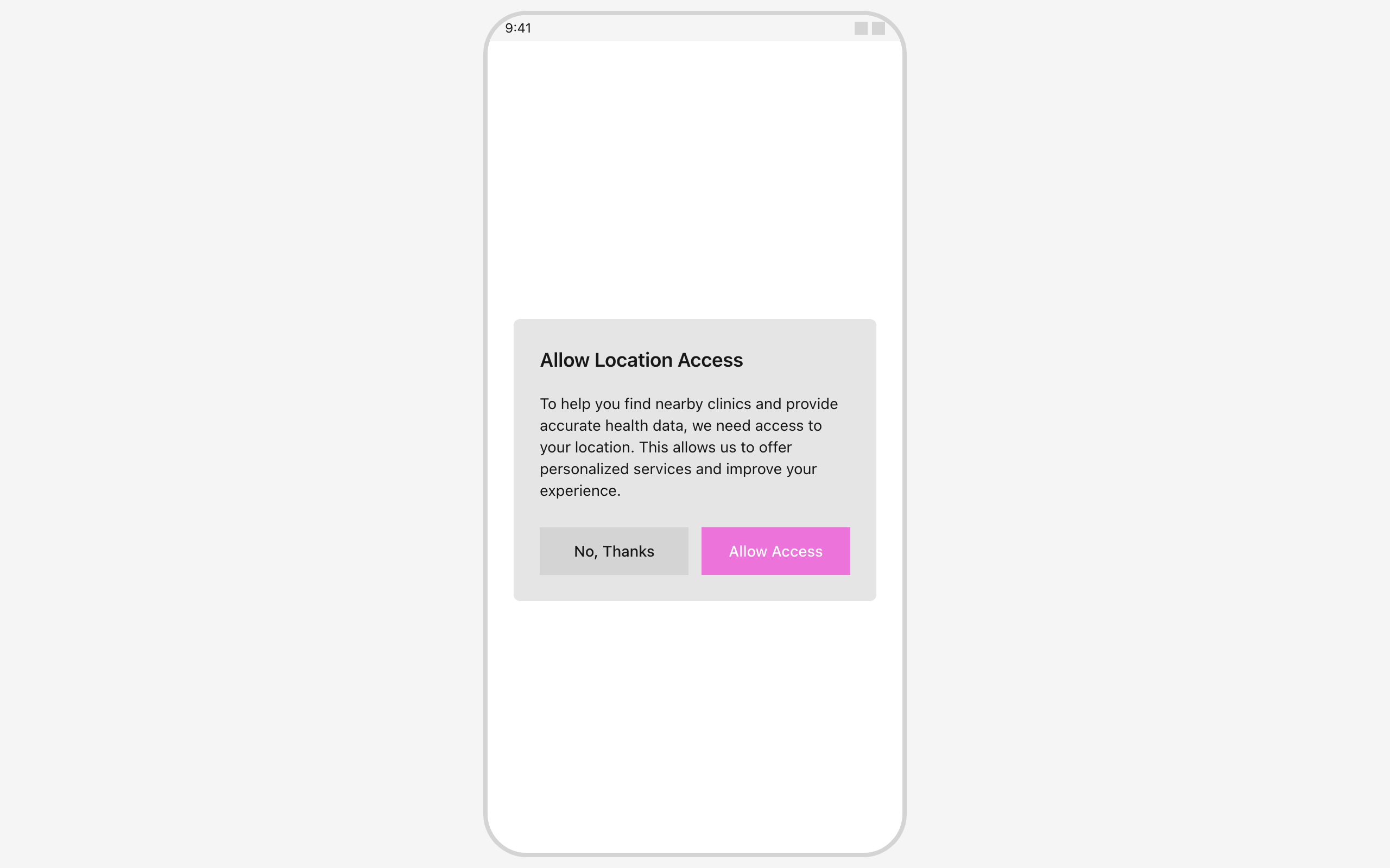 Wireframe example for Permission Rationale Dialog