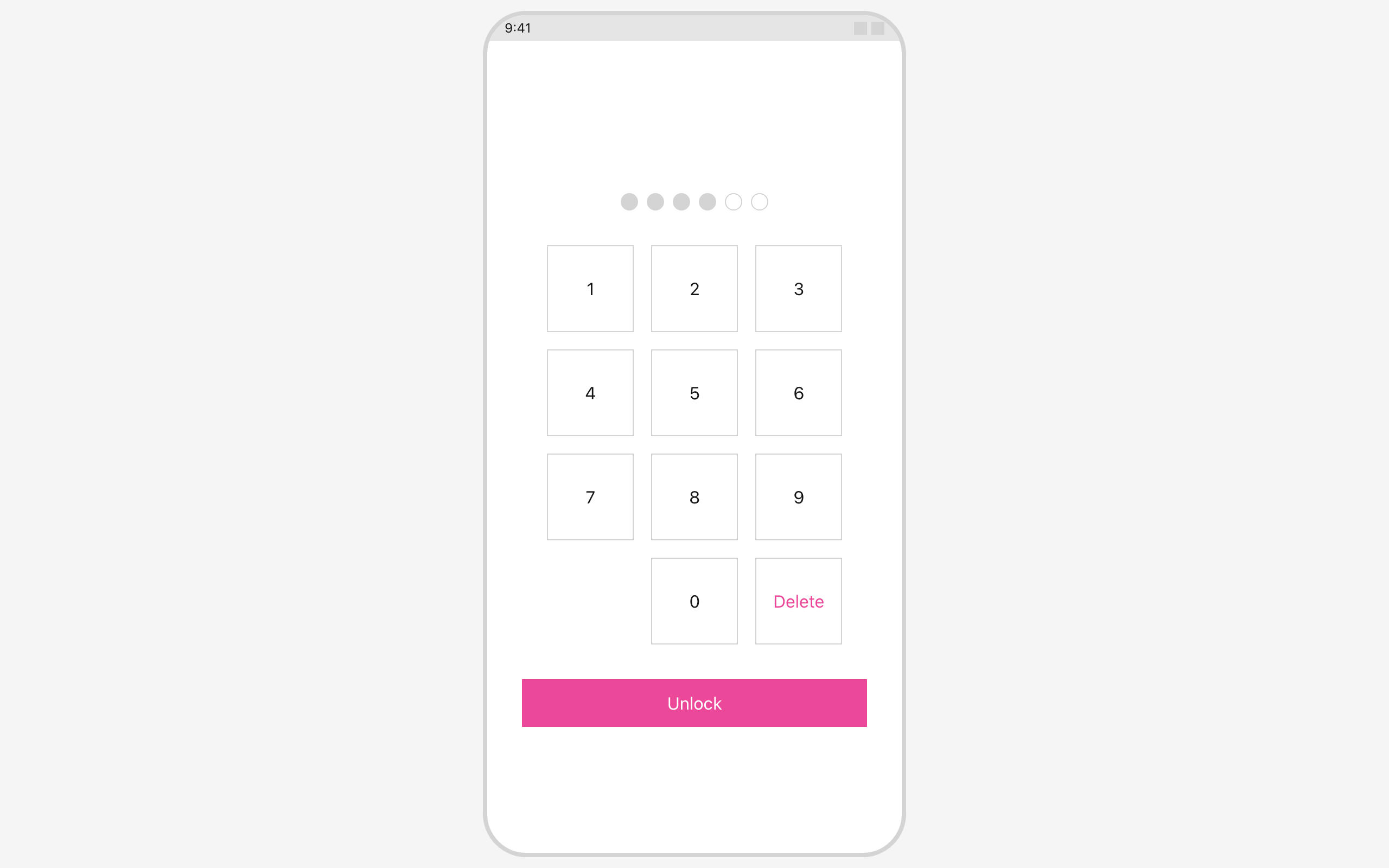 Wireframe example for PIN Code Lock Screen