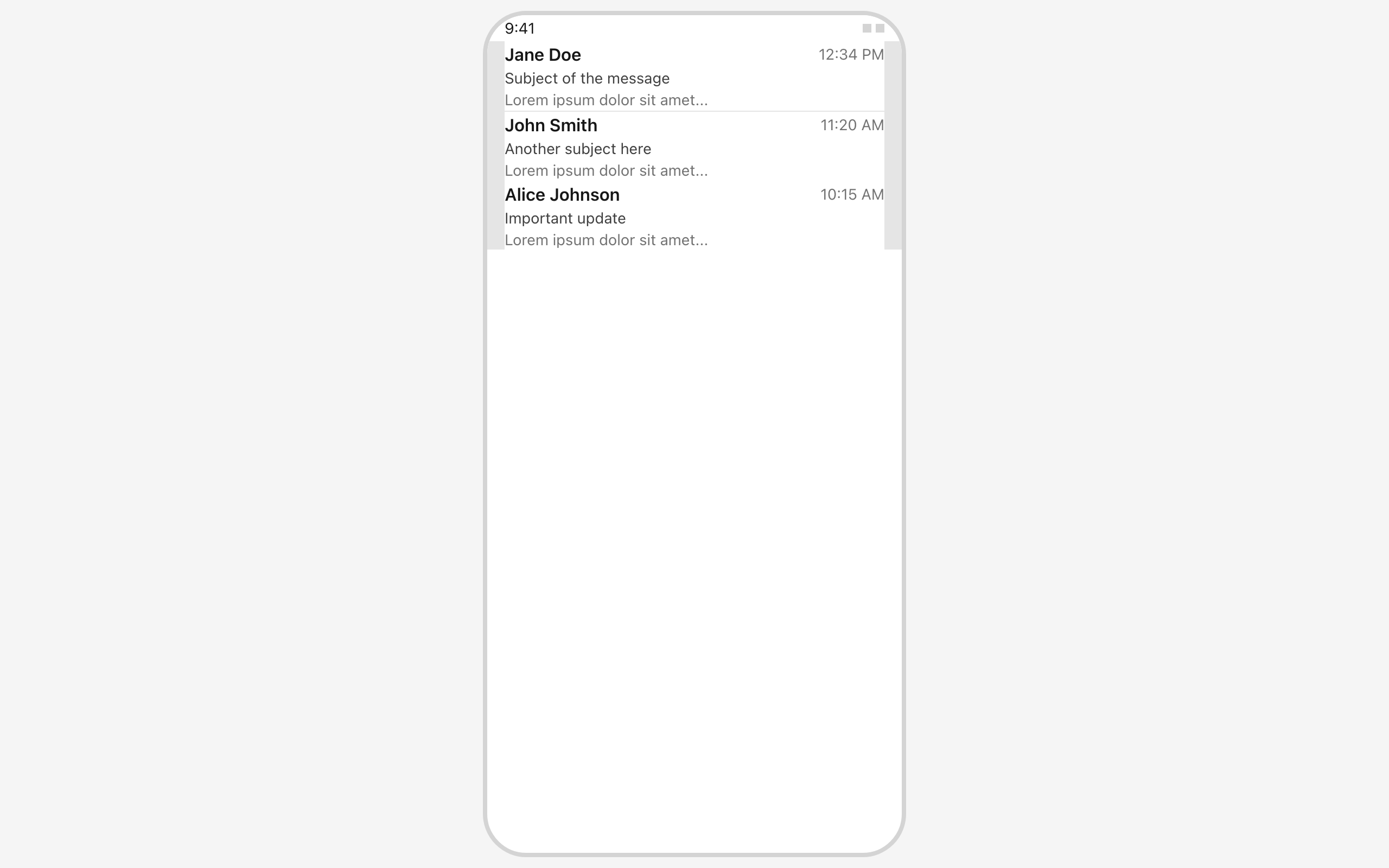 Wireframe example for Swipe-to-Archive List Item
